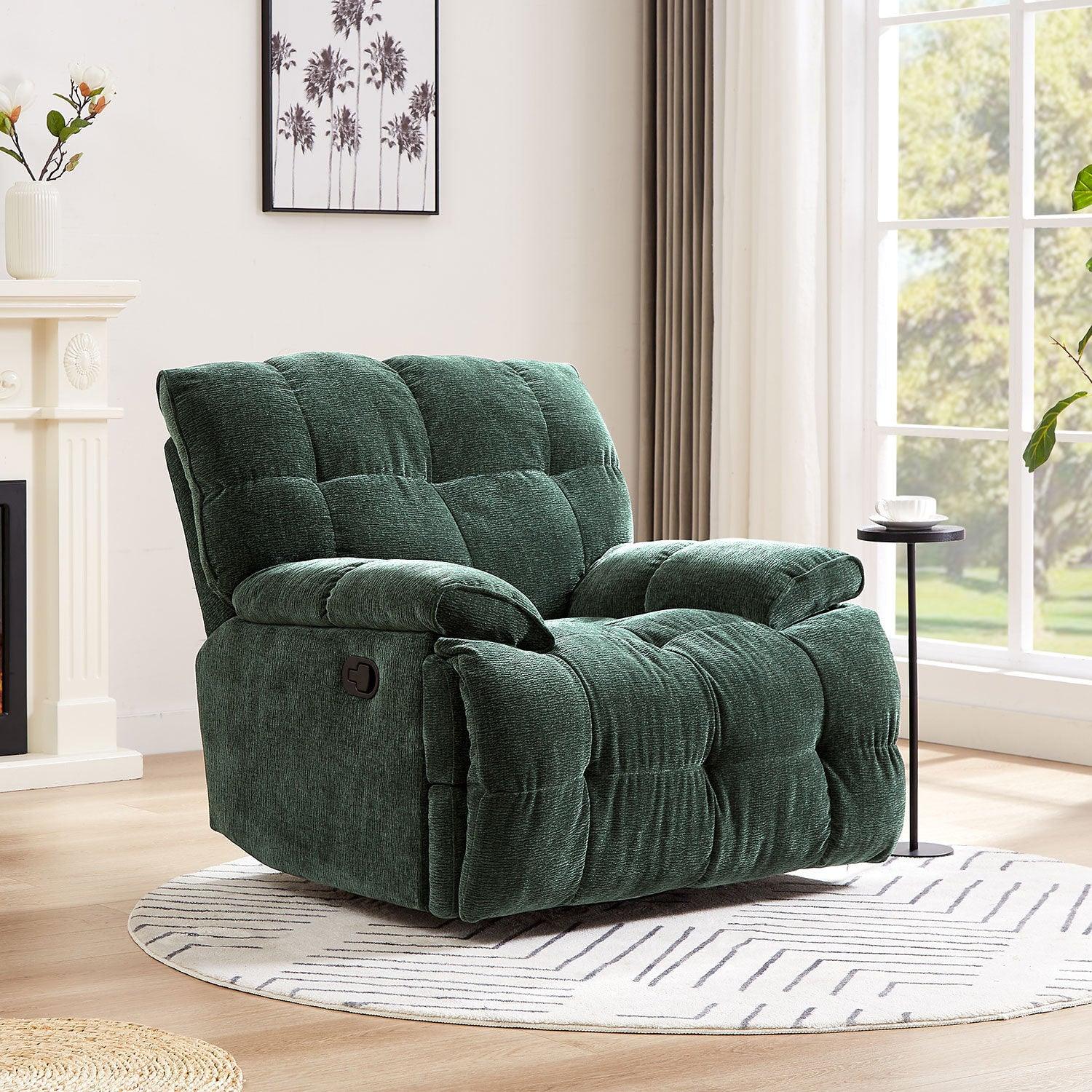 Ergonomic Glider 360 Degree Swivel Chair, Overstuffed Manual Rocking Recliner for Living Room GREEN