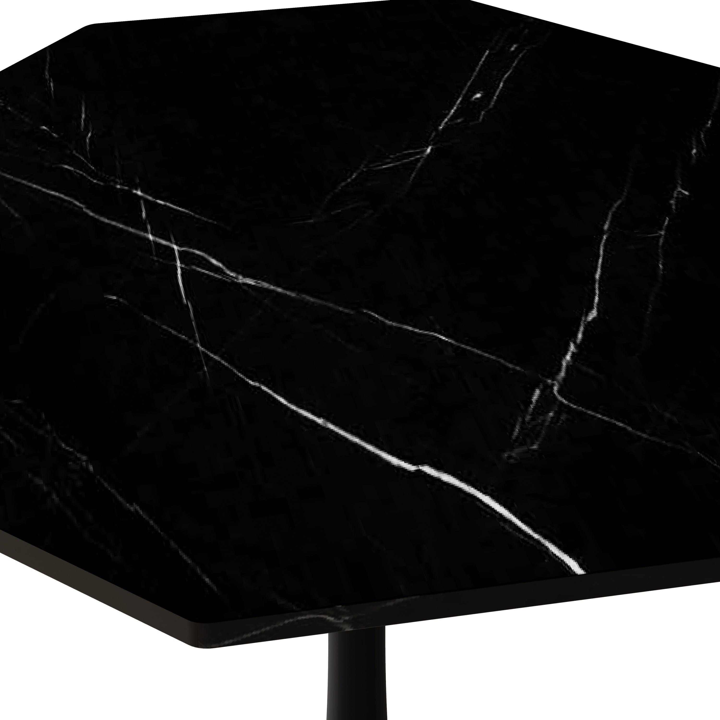 31.50" Modern Octagonal Coffee Table with Printed Black Marble Table Top, Metal Base, for Dining Room, Kitchen, Living Room