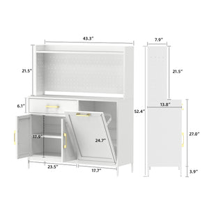 Free Standing Metal Kitchen Storage Cabinet With Drawer And Adjustable Shelf - Perfect For Microwave Stand & Coffee Bar Station