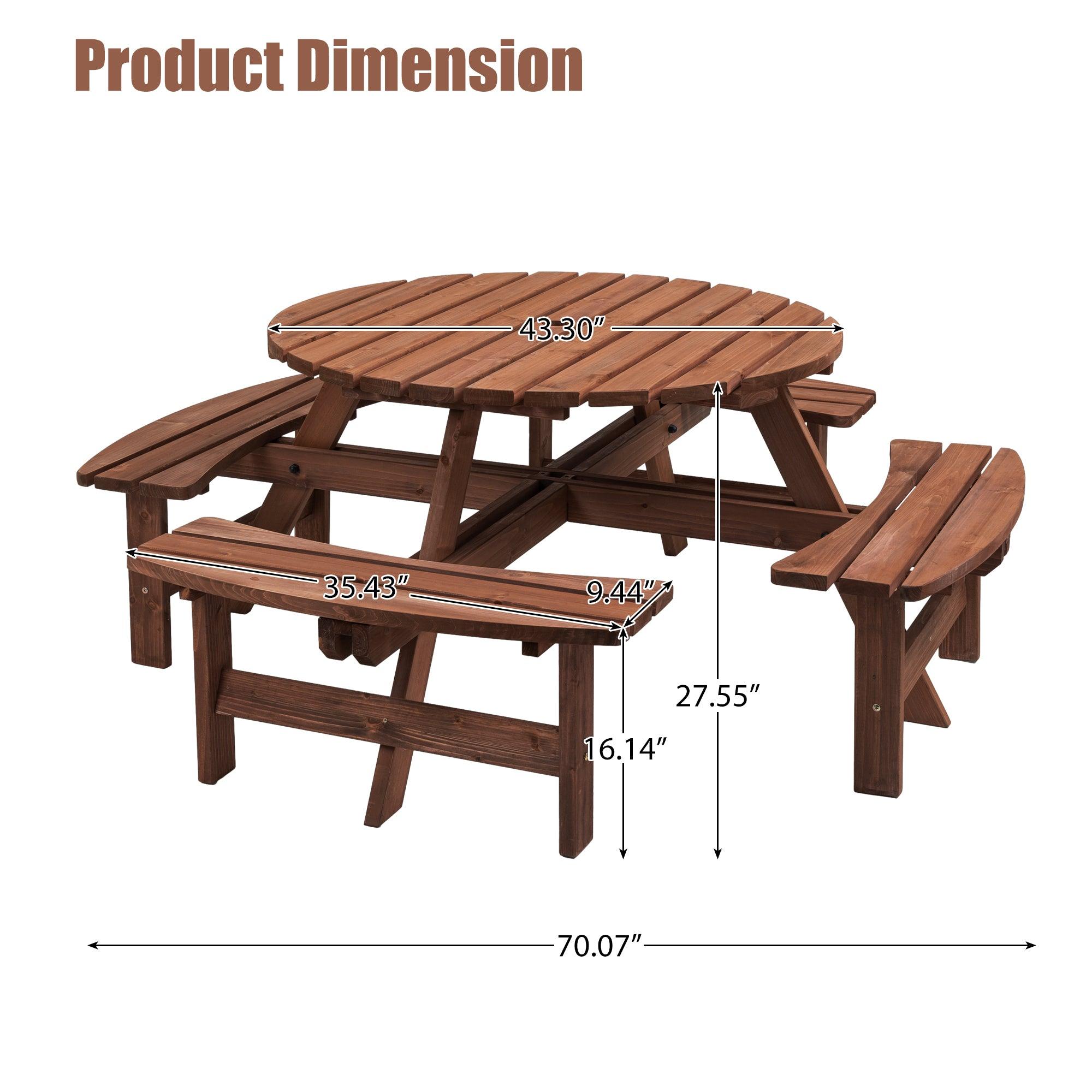 🆓🚛 8 Person Wooden Picnic Table & Bench Combo, Table w/ 4 Built-in Benches, 2220lb Capacity