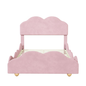 Full Size Upholstered Platform Bed with Cloud Shaped bed board, Light Pink