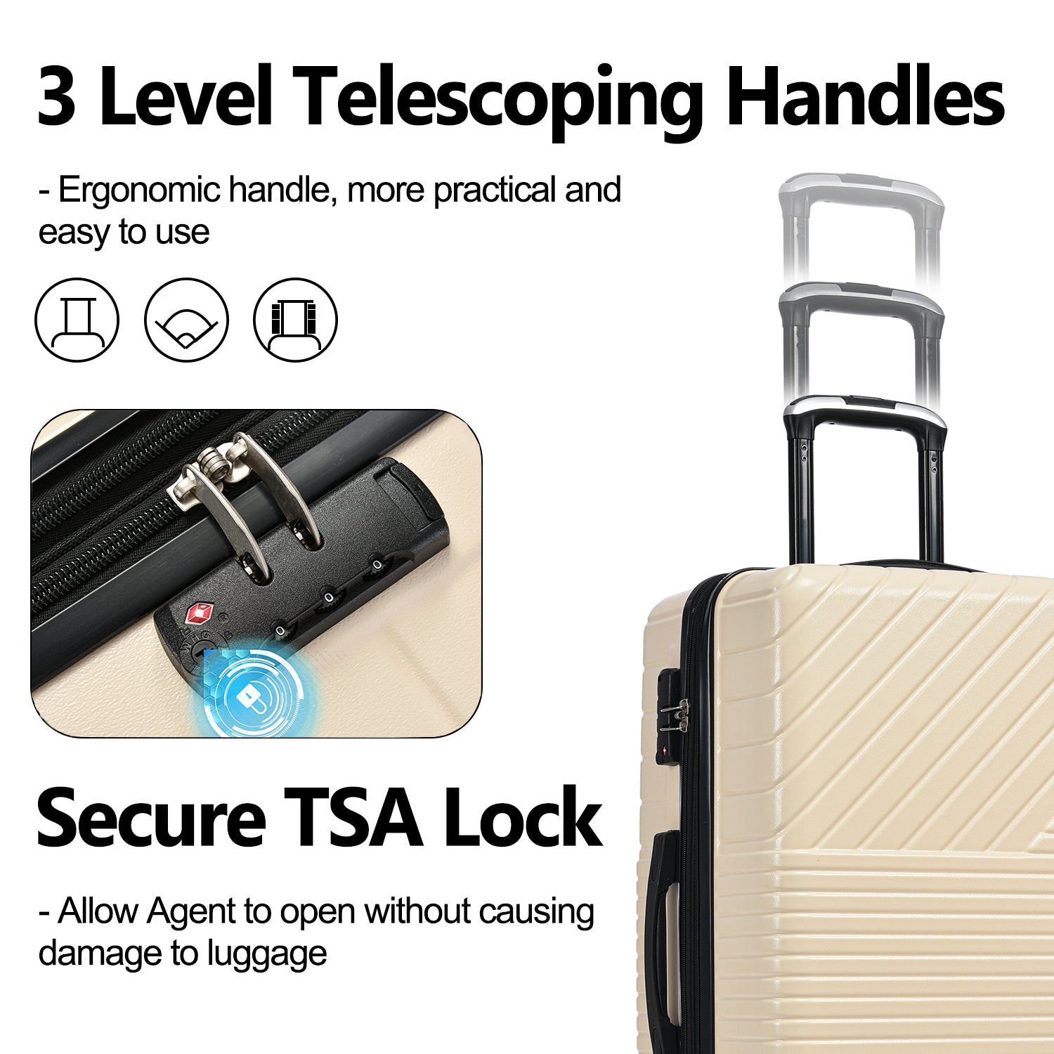 🆓🚛 Hardshell Luggage Sets 3 Piece Double Spinner 8 Wheels Suitcase With TSA Lock Lightweight 20''24''28'', White