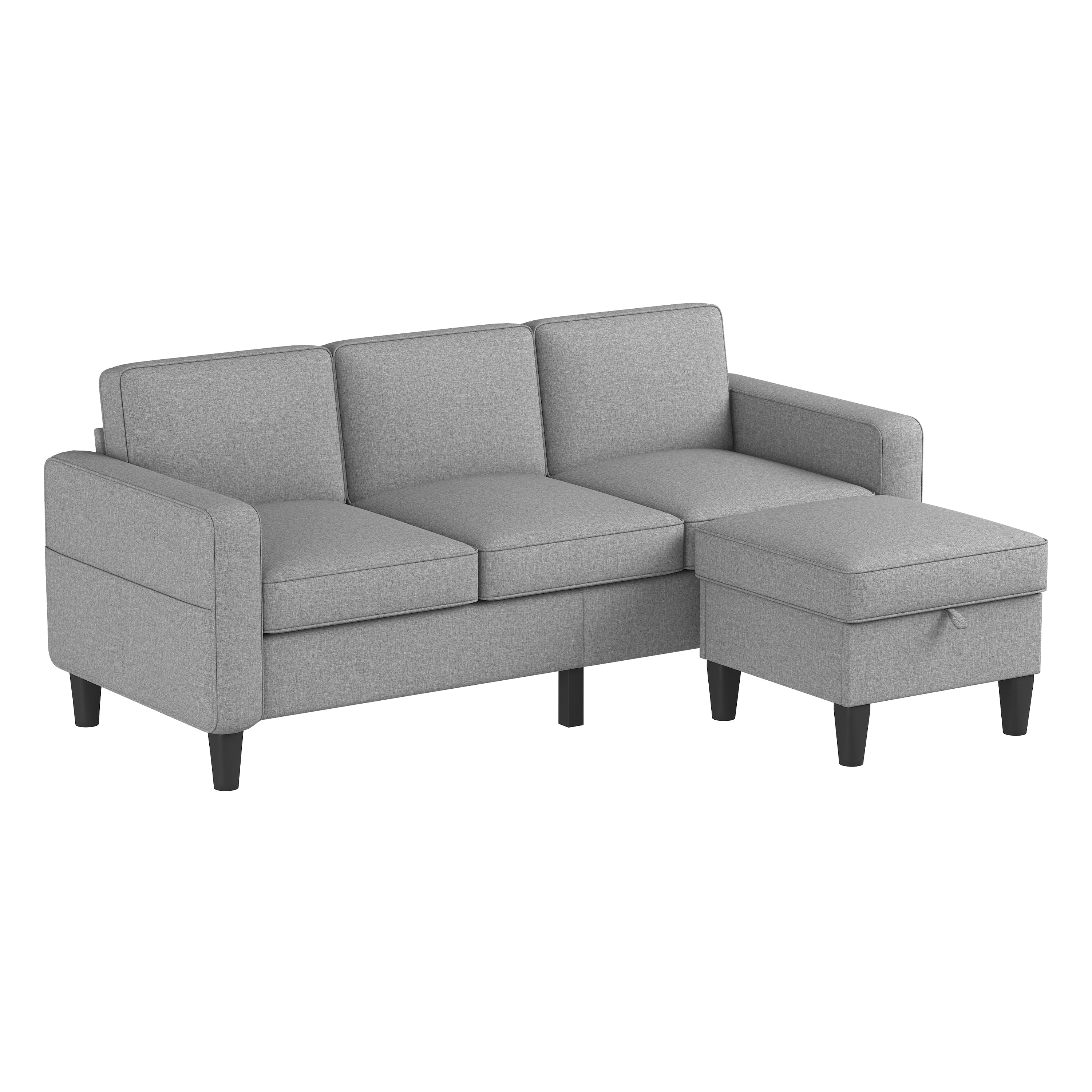 🆓🚛 77.5 3 Seater Sofa, L-Shaped Design for The Chaise, 680 Lbs Capacity - Light Gray