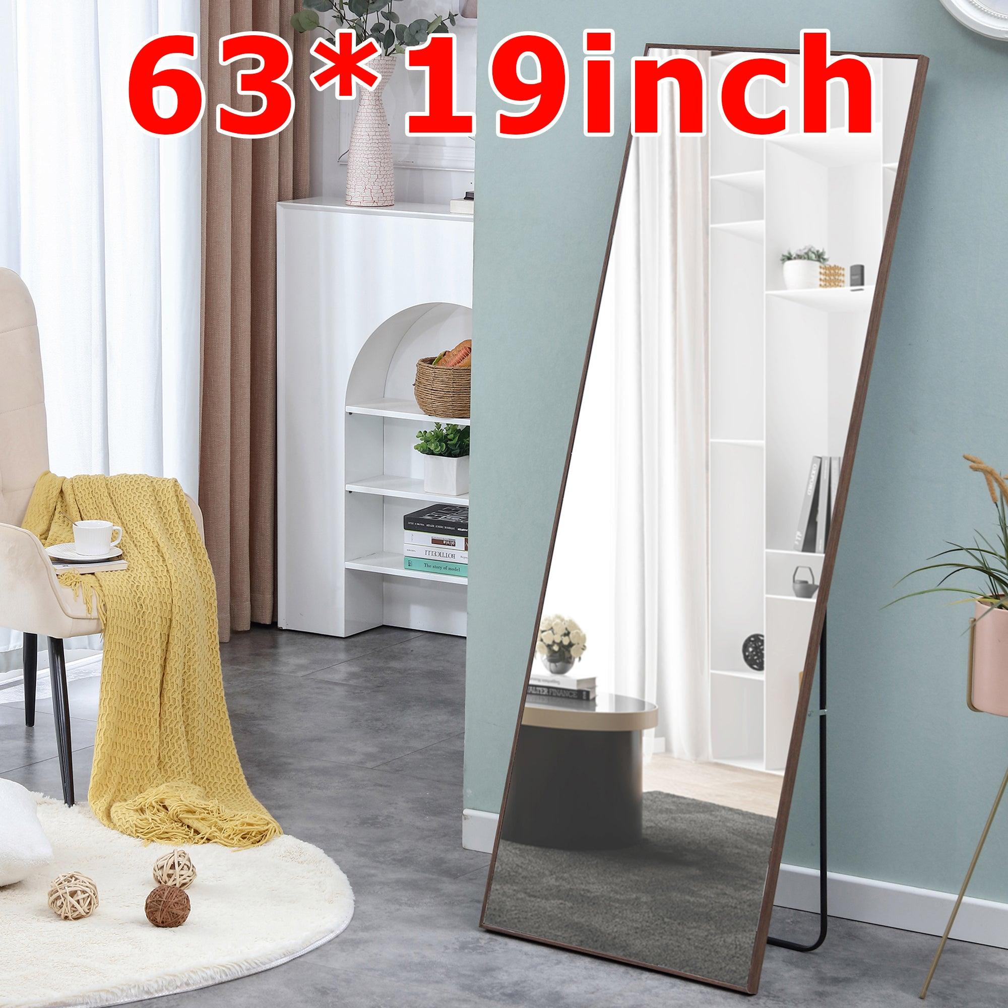 🆓🚛 63" X 19" Brown Solid Wood Frame Full-Length Mirror