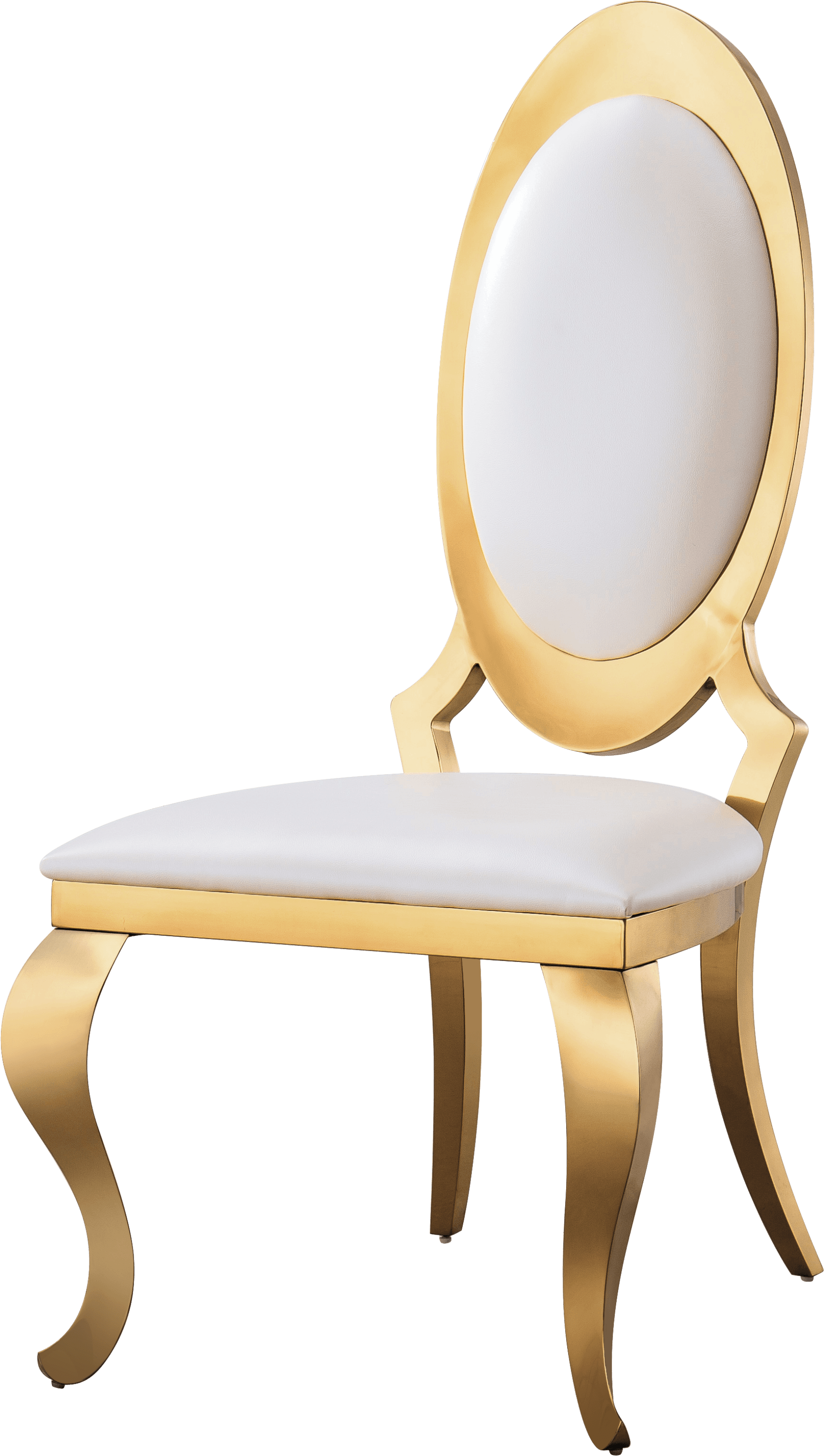 🆓🚛 Luxury-Looking Leatherette Dining Chair With Oval Backrest Set Of 2, Stainless Steel Legs - Gold & White