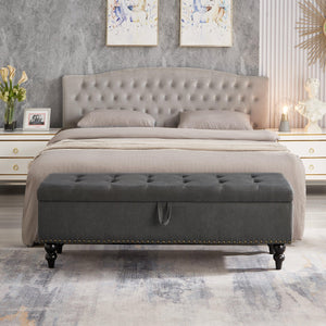 59" Bed Bench with Storage Grey Fabric