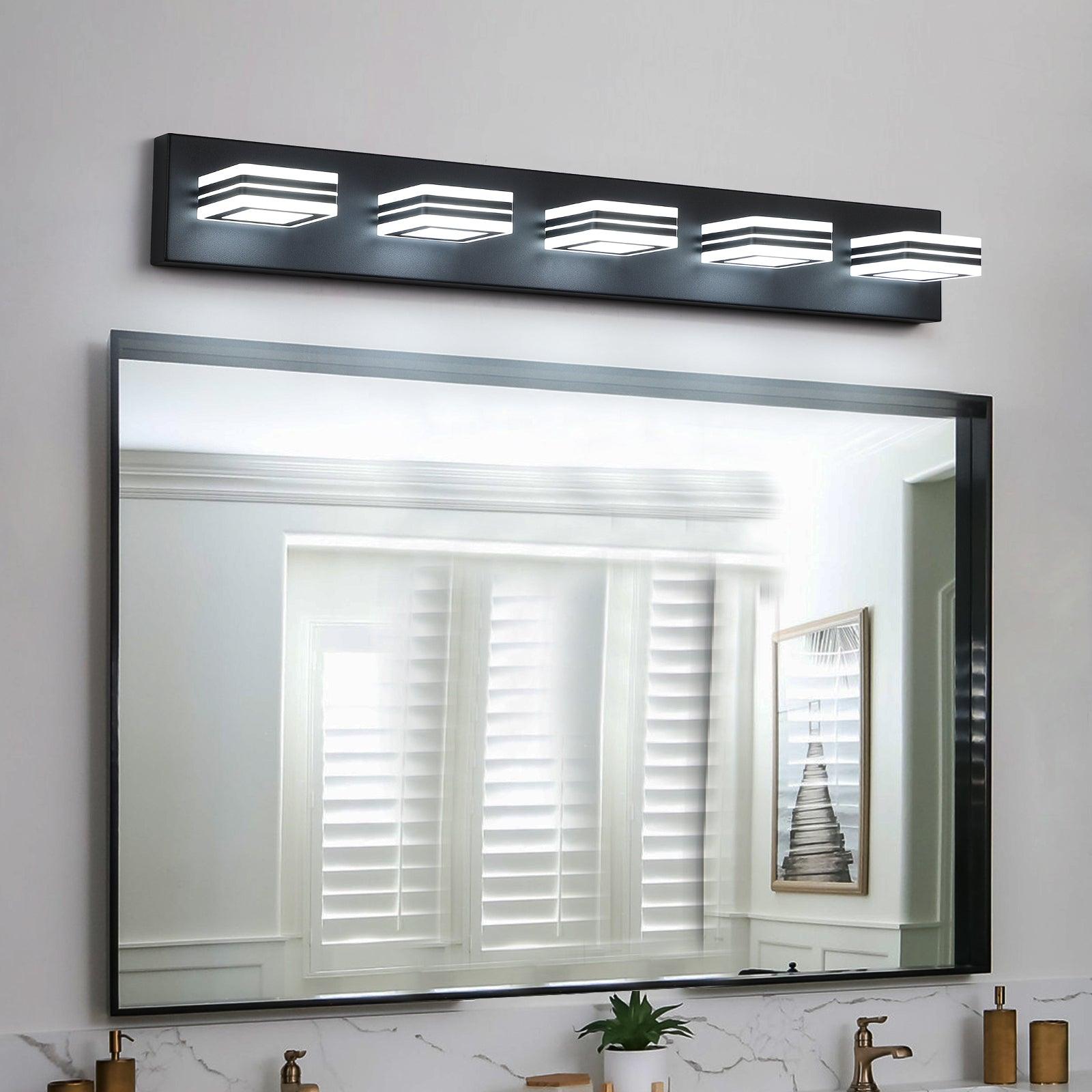 🆓🚛 Led Modern Black Vanity Lights, 5-Lights Acrylic Matte Black Bathroom Vanity Lights Over Mirror