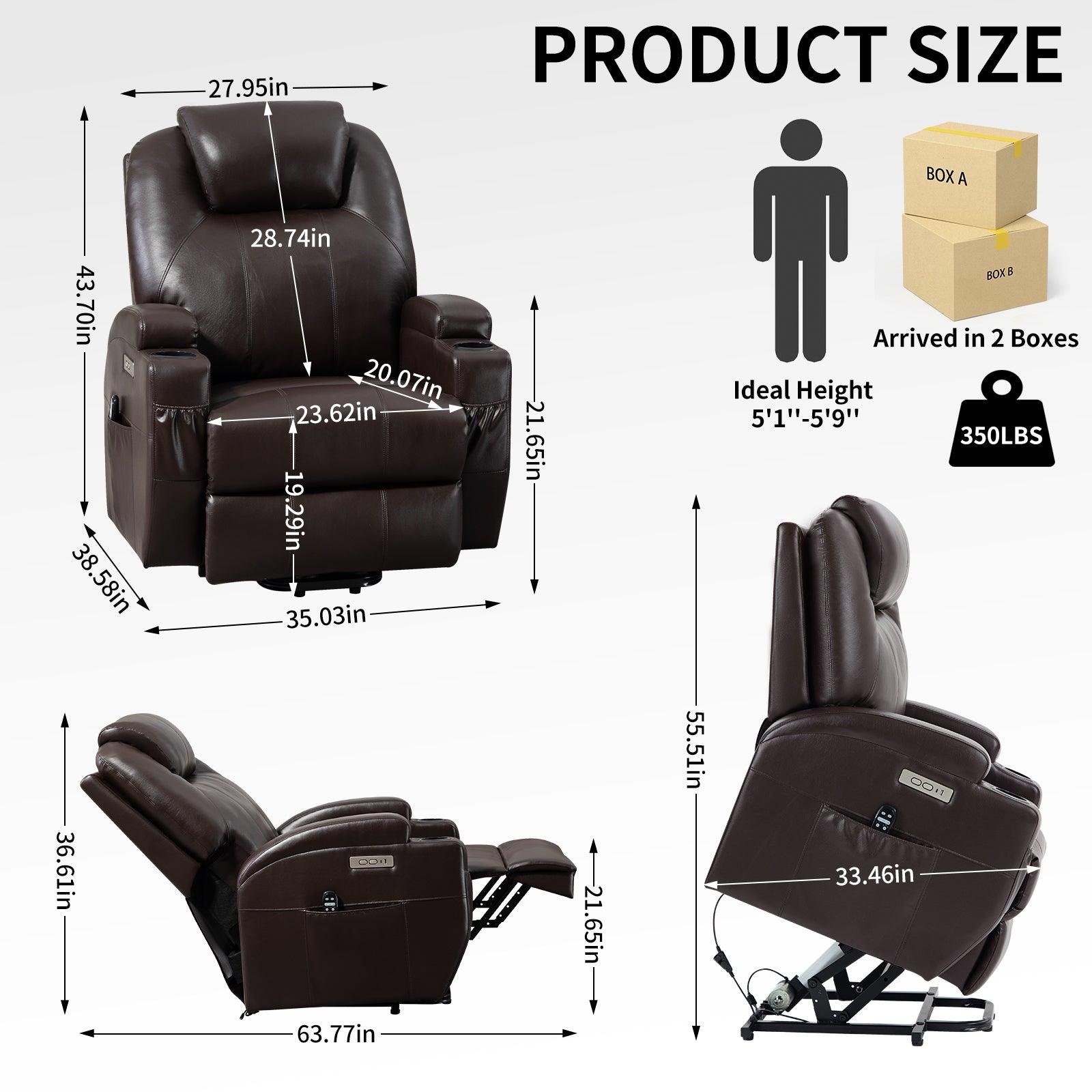 🆓🚛 Okin Motor Power Lift Recliner Chair for Elderly, Heavy Duty Motion Mechanism With 8-Point Vibration Massage & Lumbar Heating, Two Cup Holders & Usb Charge Port, Brown