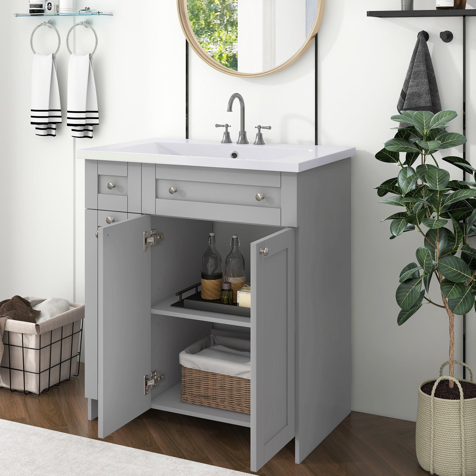 🆓🚛 30" Bathroom Vanity With Single Sink in Gray, Combo Cabinet Undermount Sink, Bathroom Storage Cabinet