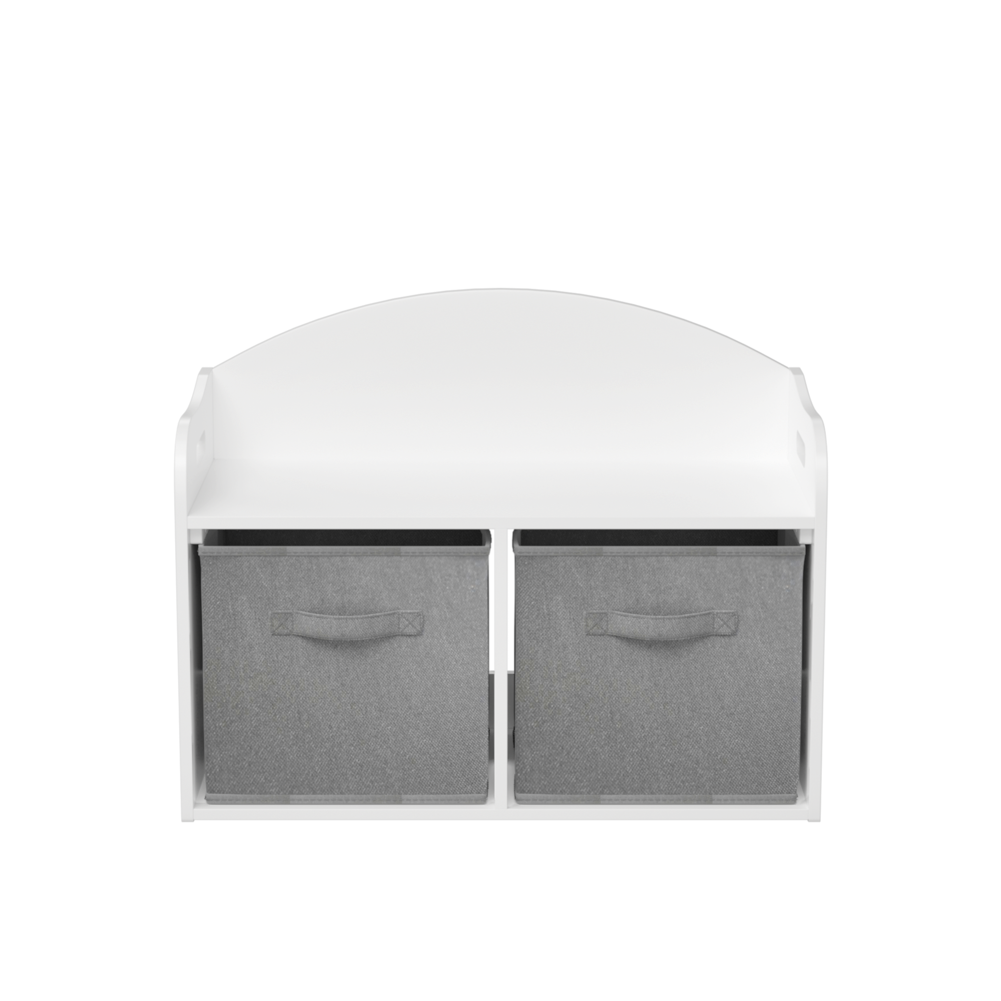Kids Wooden Toy Box Bench with Collapsible Fabric Drawers, White MDF Storage Cabinet Organizer, 24.6 x 11.8 x 19.1 inches