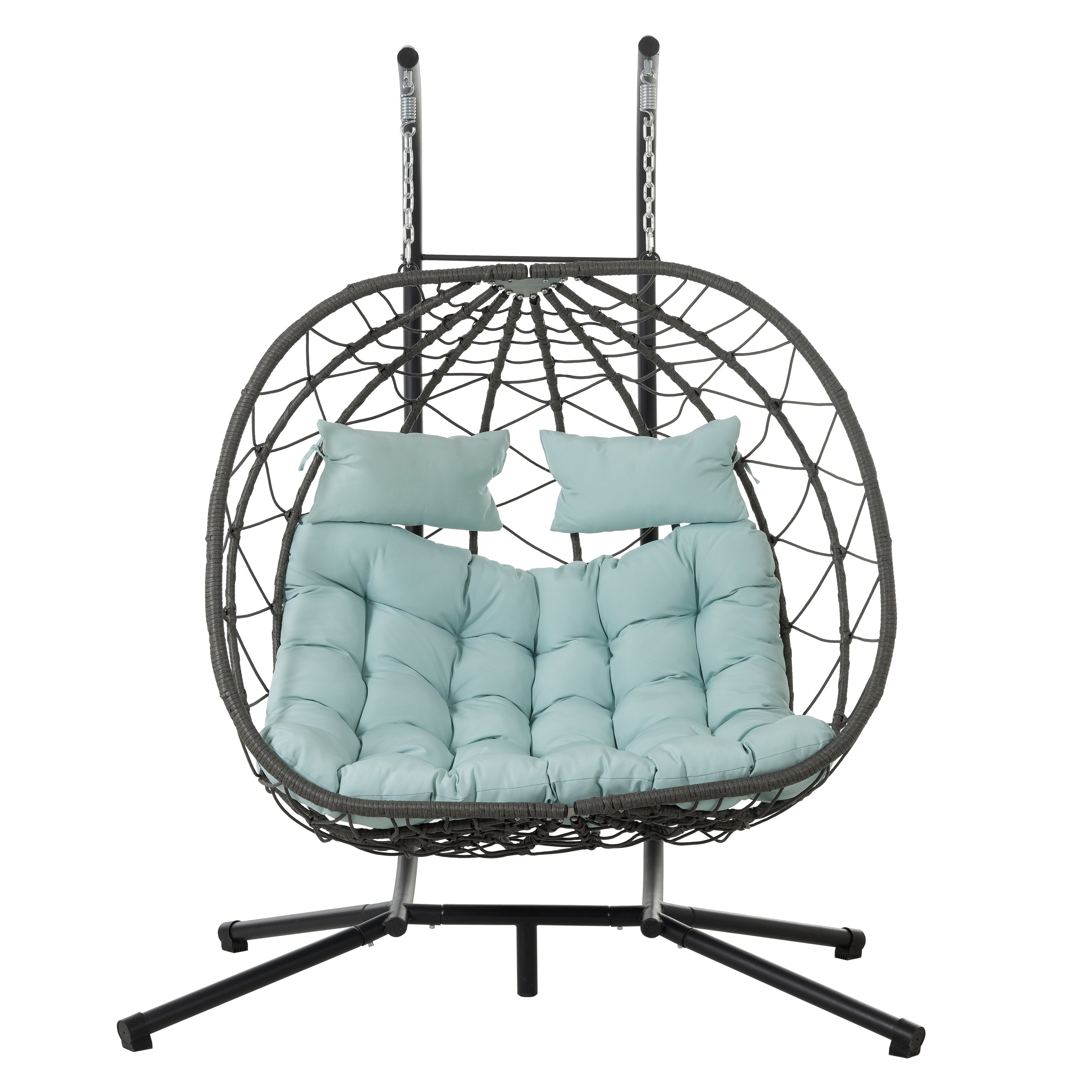 2 Persons Egg Chair With Stand Indoor Outdoor Swing Chair Patio Wicker Hanging Egg Chair Hanging Basket Chair With Stand for Bedroom Living Room Balcony