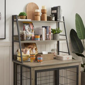 Furniture Style Dog Crate Side Table With Shelves, Equipped With Double Doors And A Raised Roof. Grey, 38.58 ''W X 25.5 ''D X 57 ''H