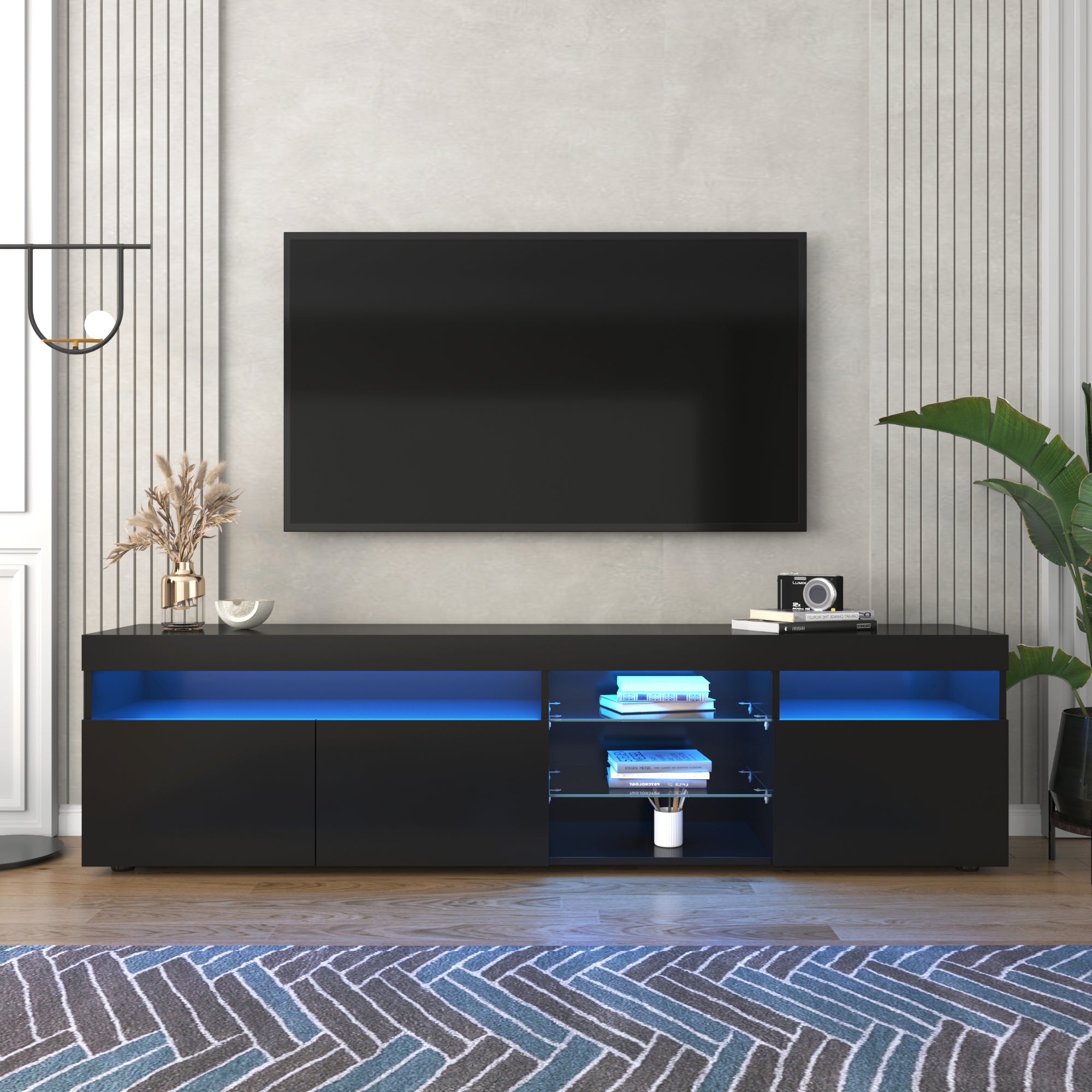 🆓🚛 Modern Design TV Stands for TV's Up To 80'', Led Light Entertainment Center, Media Console With Multi-Functional Storage, TV Cabinet for Living Room, Bedroom, Home Theatre