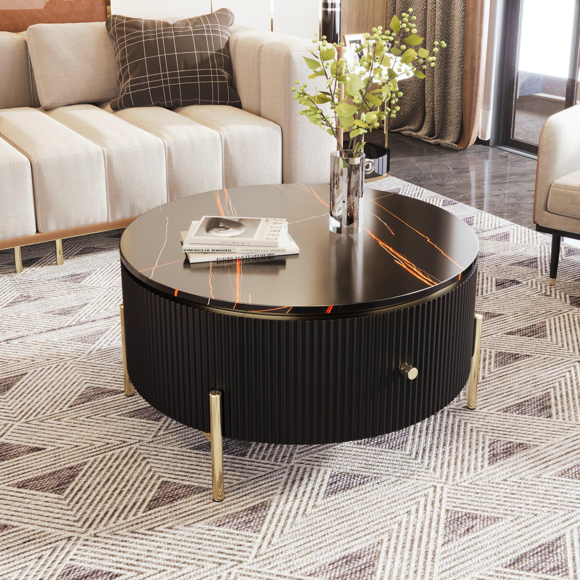 🆓🚛 Jamefer Modern Round Coffee Table With 2 Large Drawers - Black