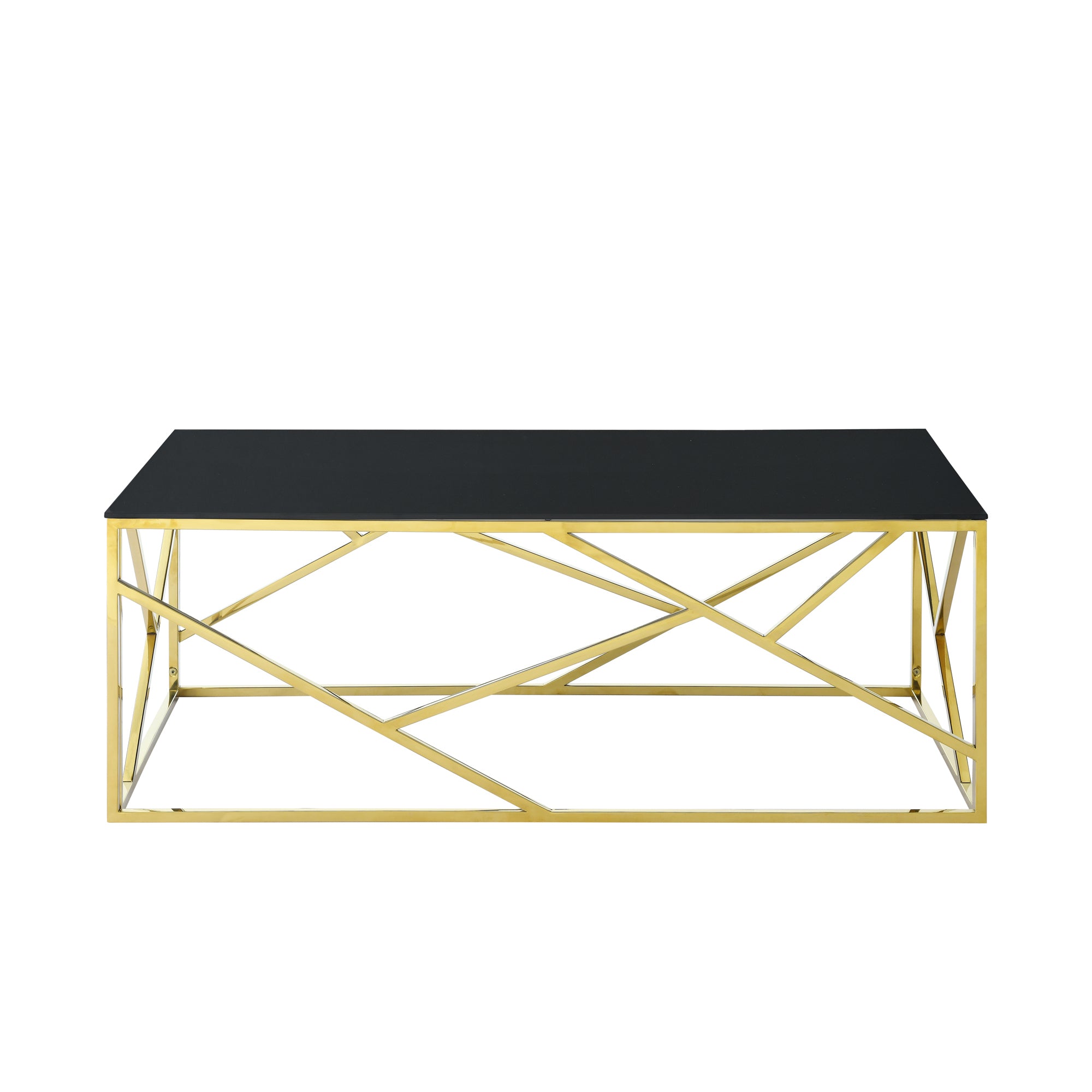 🆓🚛 Modern Rectangular Coffee Accent Table With Black Tempered Glass Top and Stainless Steel Frame for Living Room Bedroom, Gold