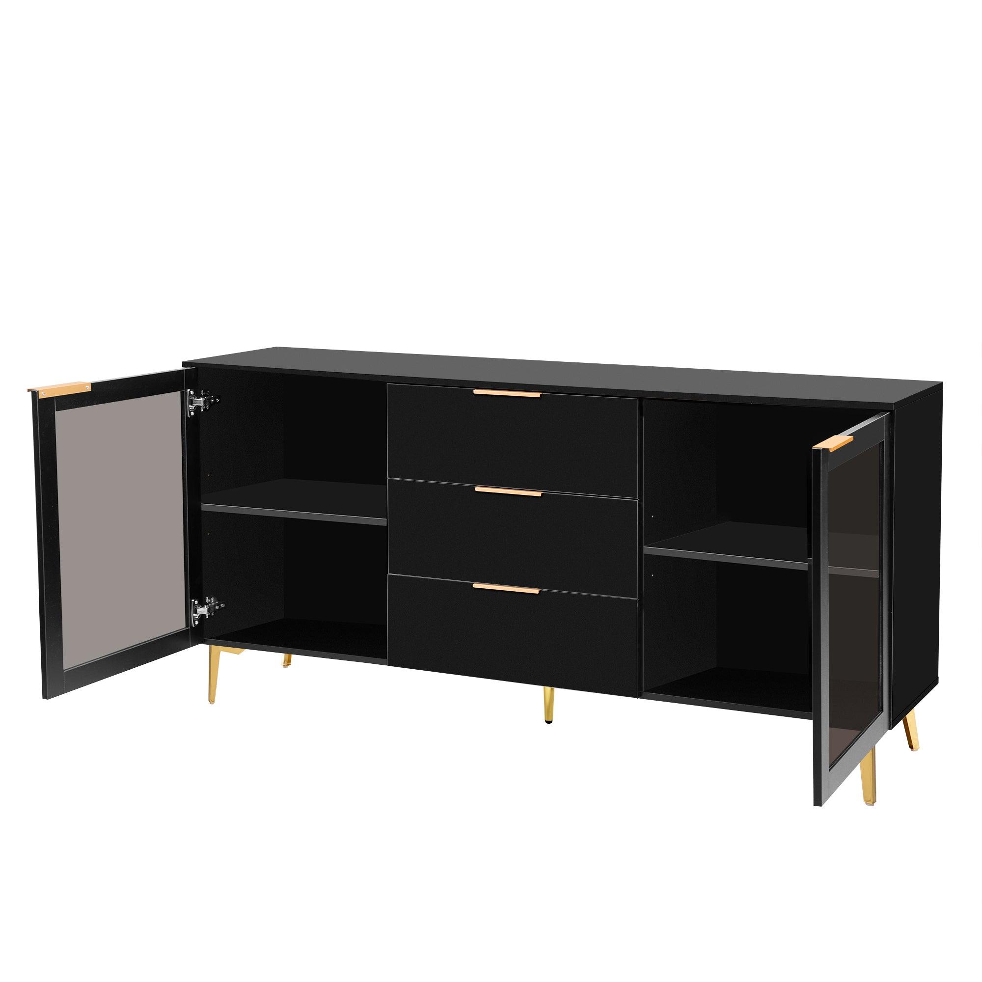Featured Two-door Storage Cabinet with Three Drawers and Metal Handles , Suitable for Corridors, Entrances, Living rooms, and Bedrooms