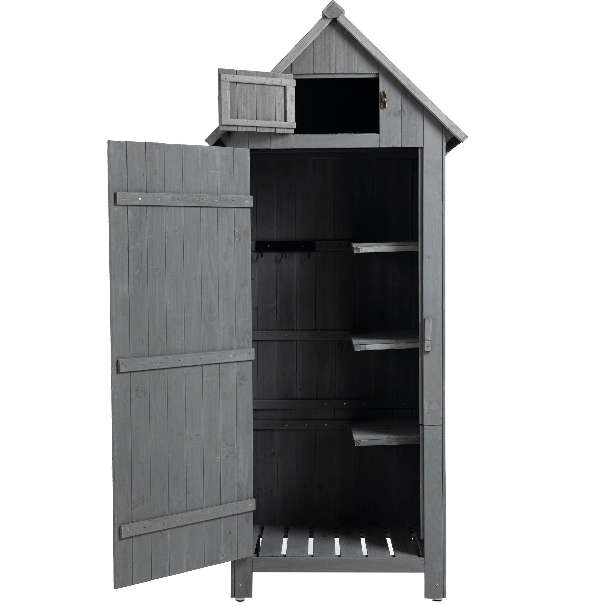 🆓🚛 30.3"L X 21.3"W X 70.5"H Outdoor Storage Cabinet Tool Shed Wooden Garden Shed, Gray