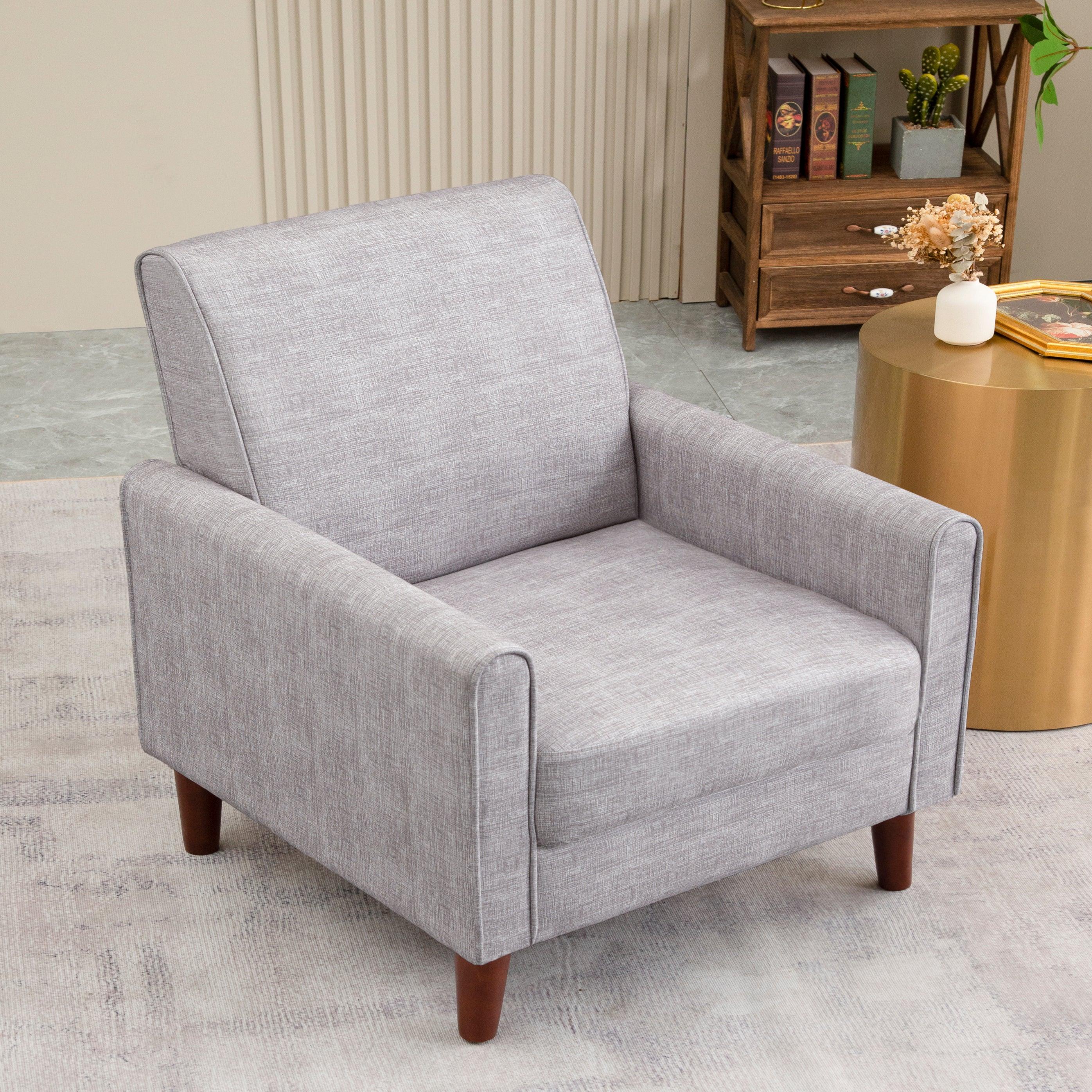 🆓🚛 Single Sofa Armchair for Bedroom Living Room With Four Wooden Legs, Light Gray