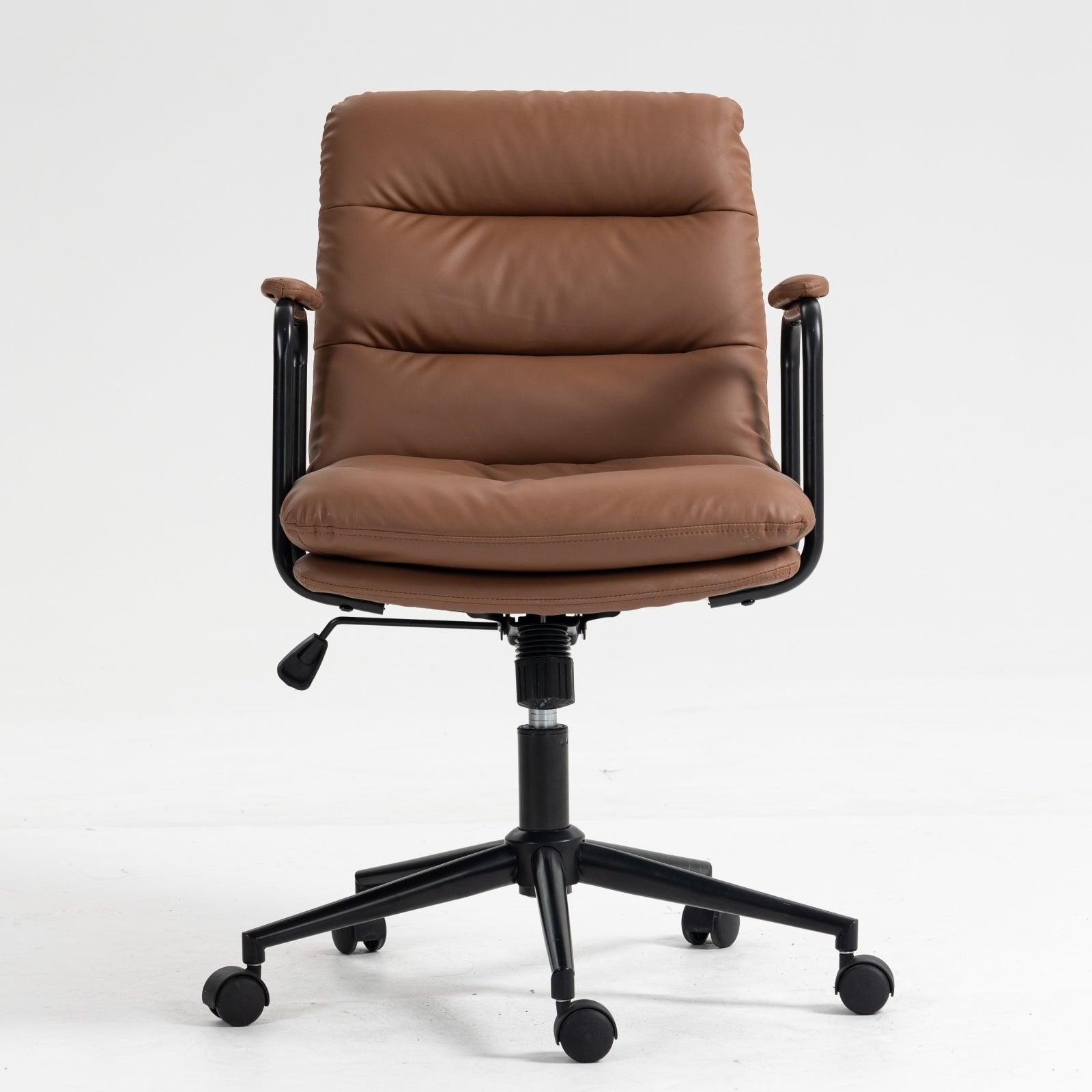 🆓🚛 Office Chair With Wheels & Arms Ergonomic Pu Leather, Can Recline 40, Brown