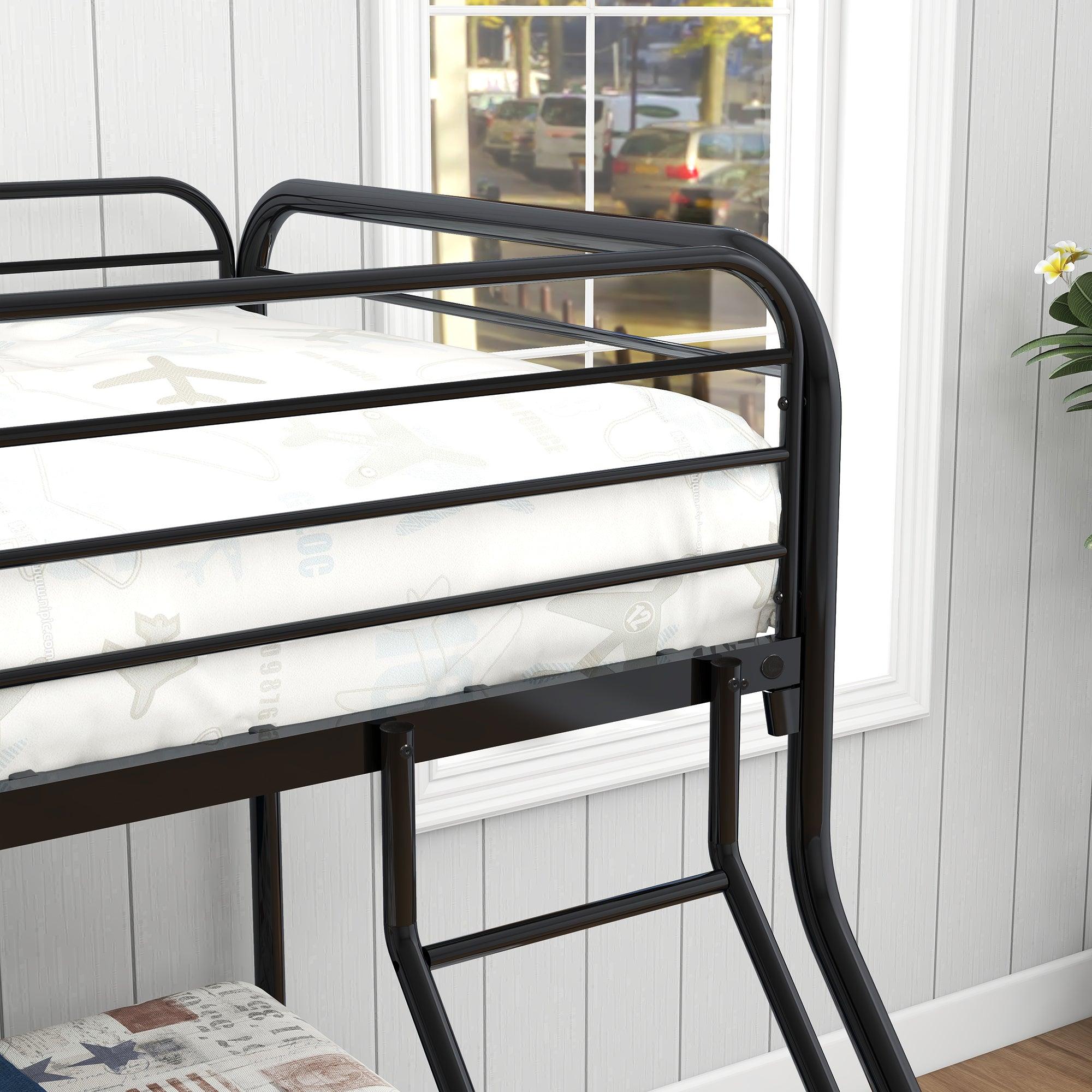 Heavy Duty Twin-Over-Full Metal Bunk Bed, Easy Assembly with Enhanced Upper-Level Guardrail, Black