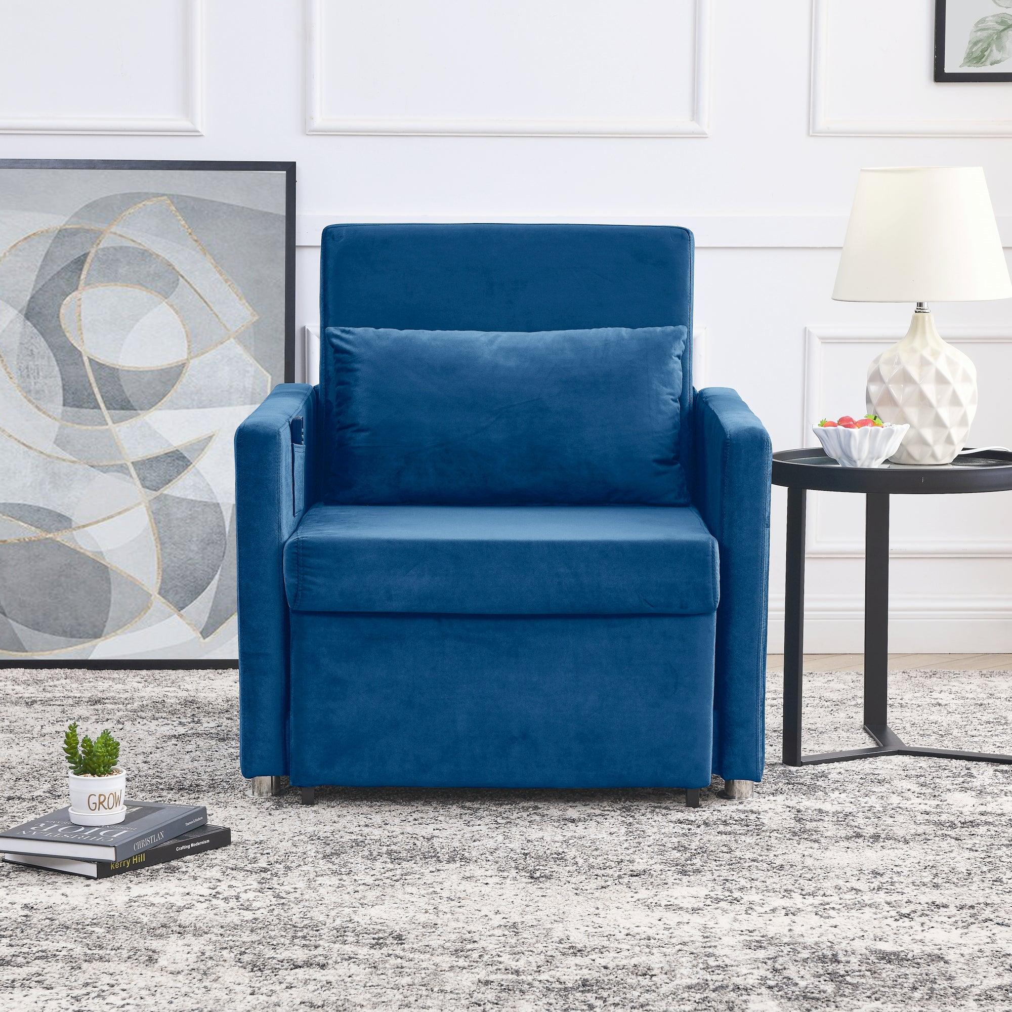 🆓🚛 Shoren 2-in-1 Convertible Sofa Chair Bed, W/ Pillow - Blue