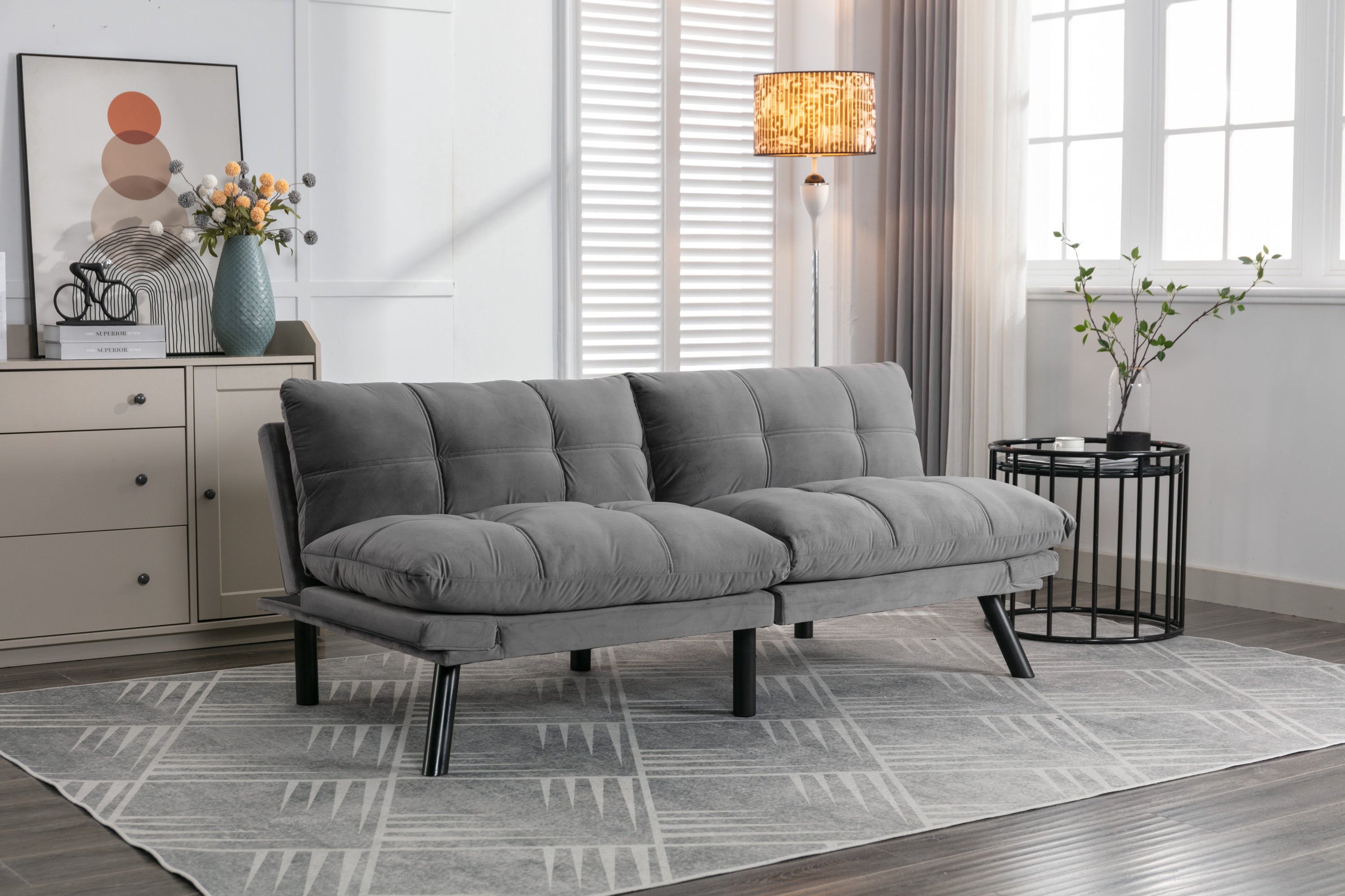 🆓🚛 Light Gray Convertible Folding Modern Sofa Bed