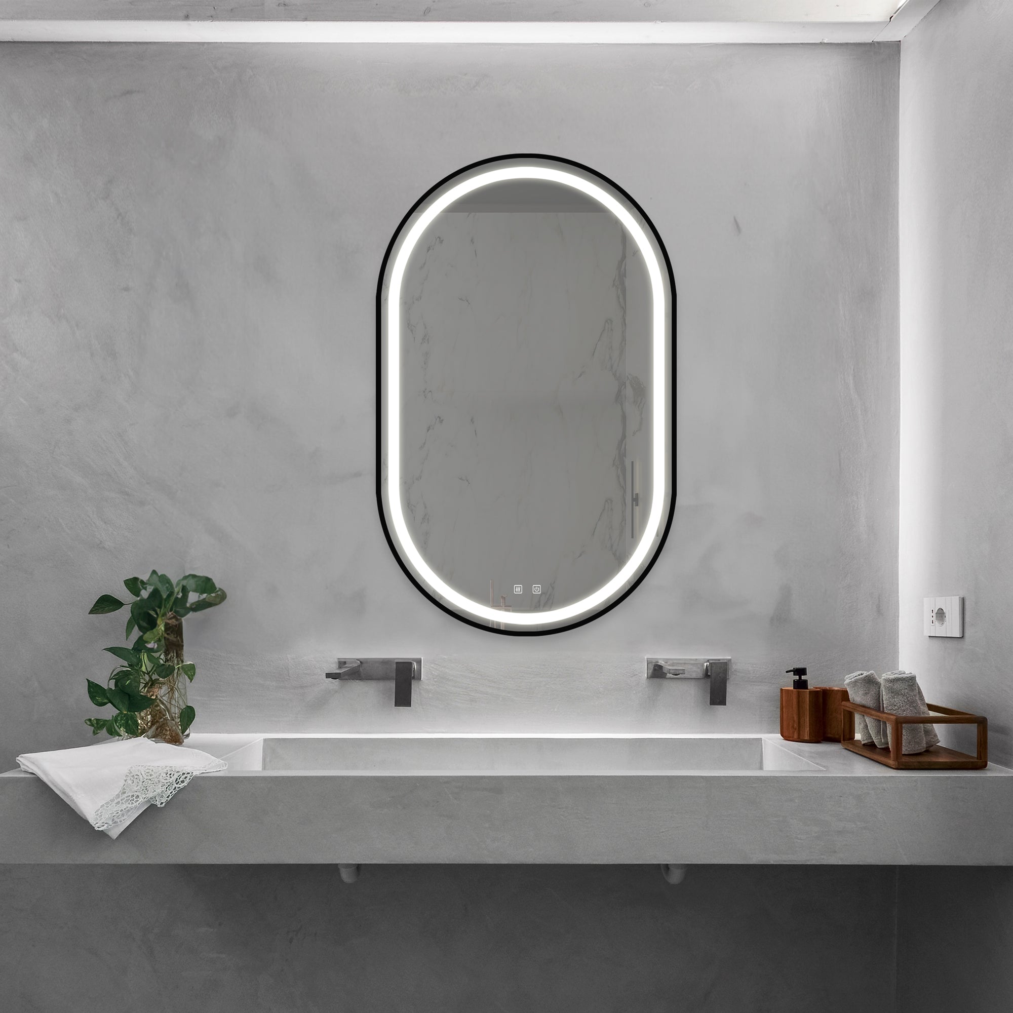 20X32 Inch Bathroom Led Classy Vanity Mirror With Focused Backplane, Black Aluminum Alloy Frame, High Lumen, Dimmable Touch, Wall Switch Control, Anti-Fog, Cri 95 Adjustable 3000K-4500K-6000K, Ip54 Waterp