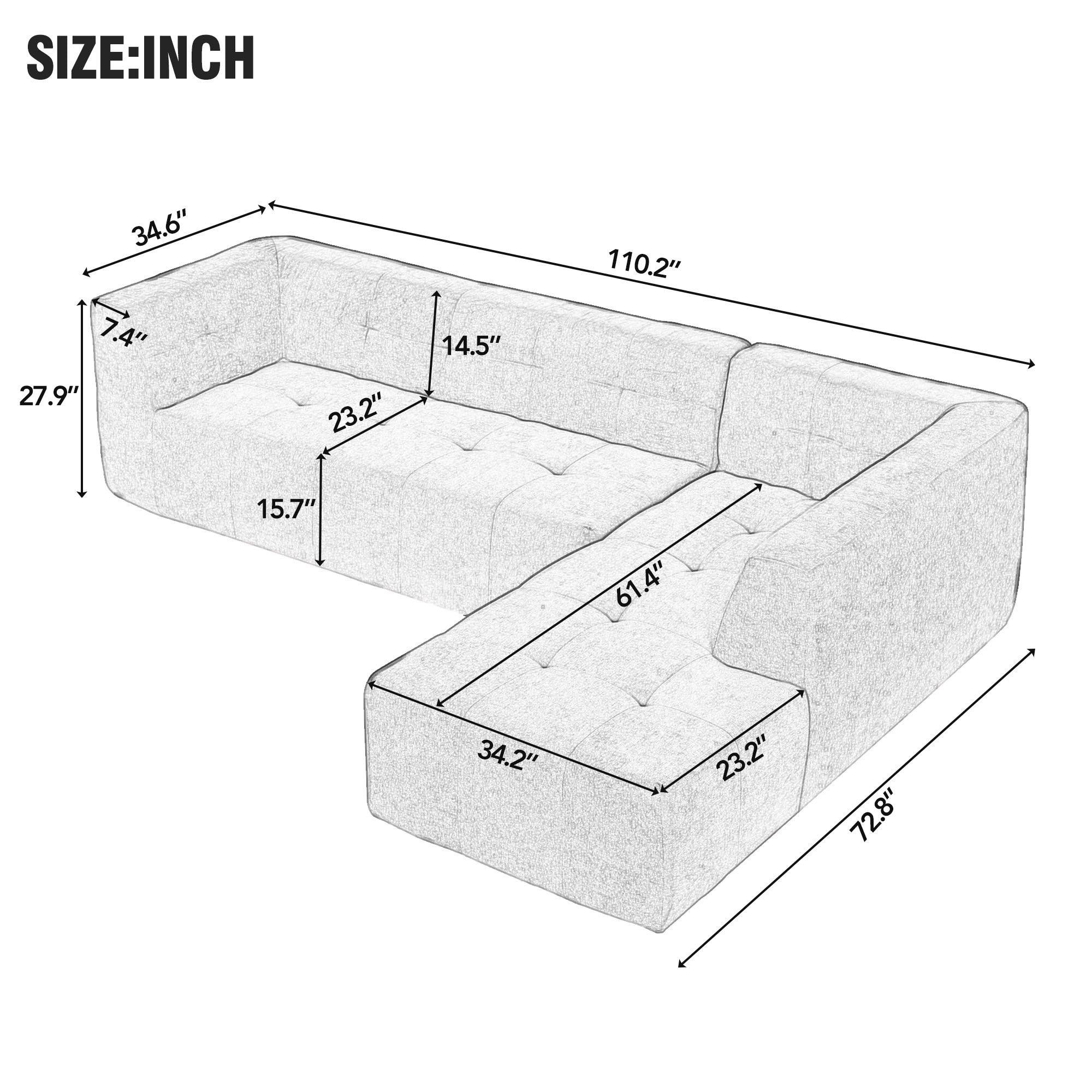 🆓🚛 110.2X72.8" 2 Pcs Modular Combination Living Room Sofa Set, L-Shaped, Beige