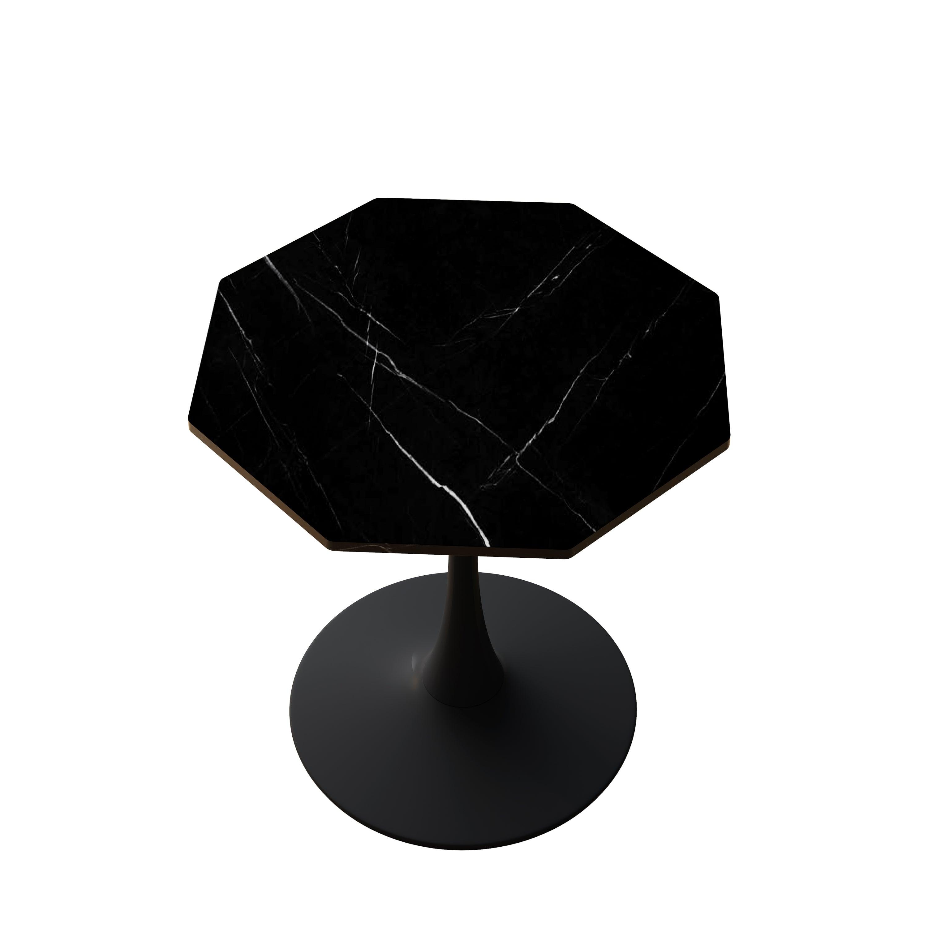 31.50" Modern Octagonal Coffee Table with Printed Black Marble Table Top, Metal Base, for Dining Room, Kitchen, Living Room