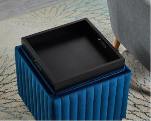 18" Wide Velvet Contemporary Square Cube Storage Ottoman, Blue