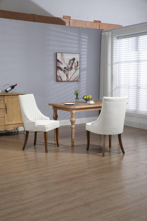 Exquisite White Boucle Upholstered Strip Back Dining Chair with Solid Wood Legs 2 Pcs