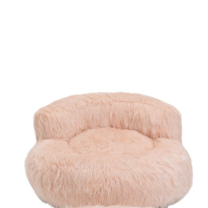 Gramanda Bean Bag Faux Fur Lazy Sofa + Footstool For Adults And Kids - Pink