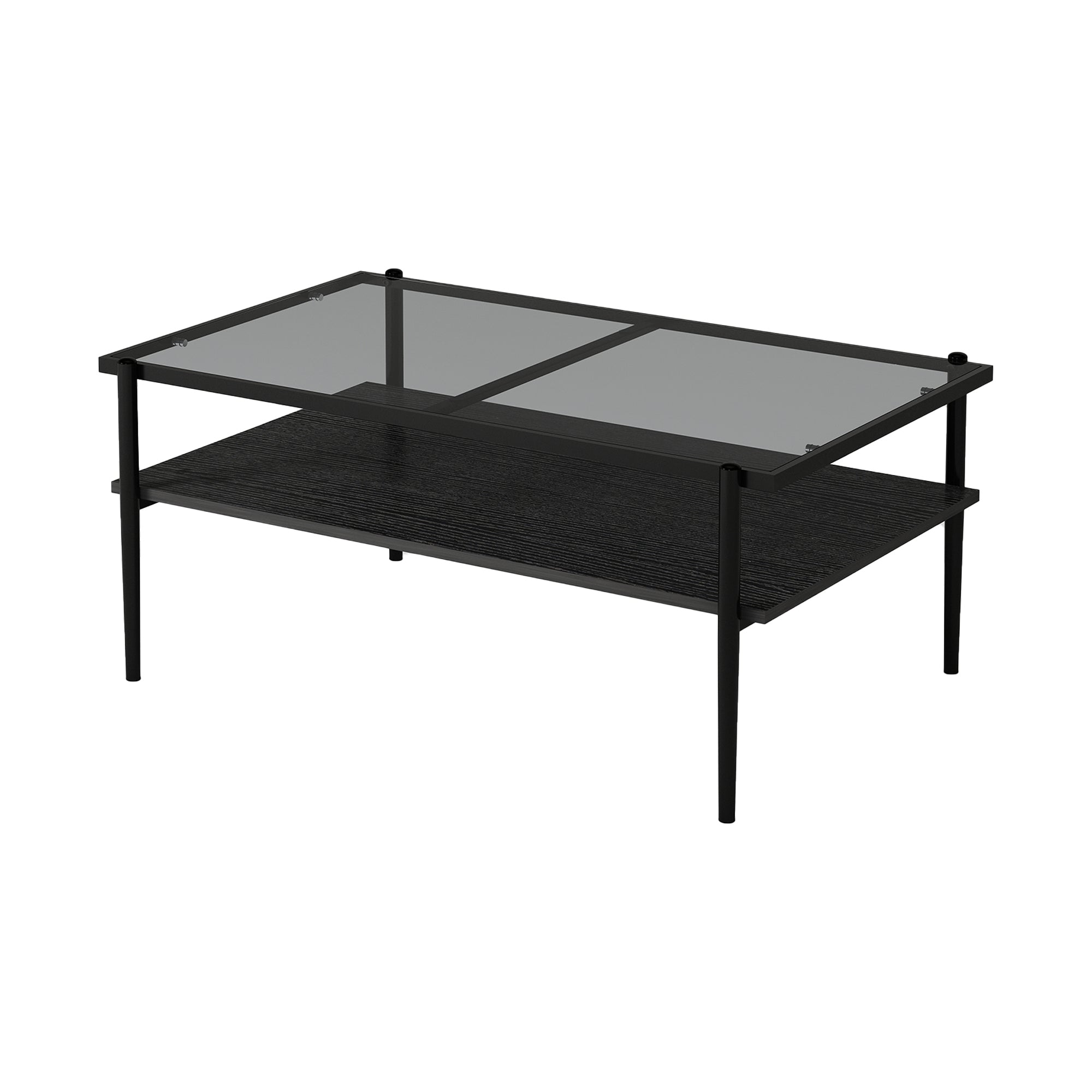 Modern Rectangular Coffee Table with Tempered Gray Glass Top and MDF Layer – Table for Living Room