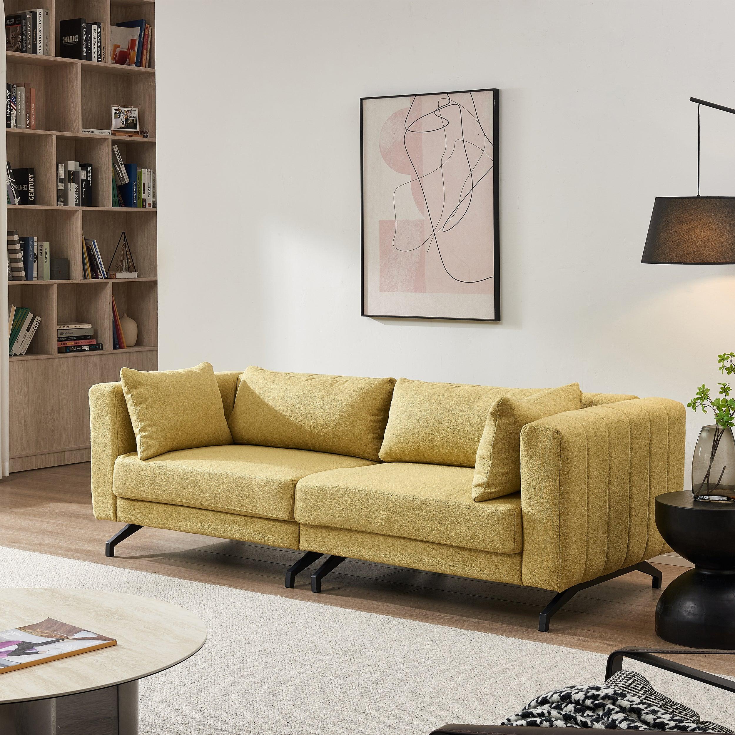🆓🚛 Living Room Sofa Couch With Metal Legs Yellow Fabric