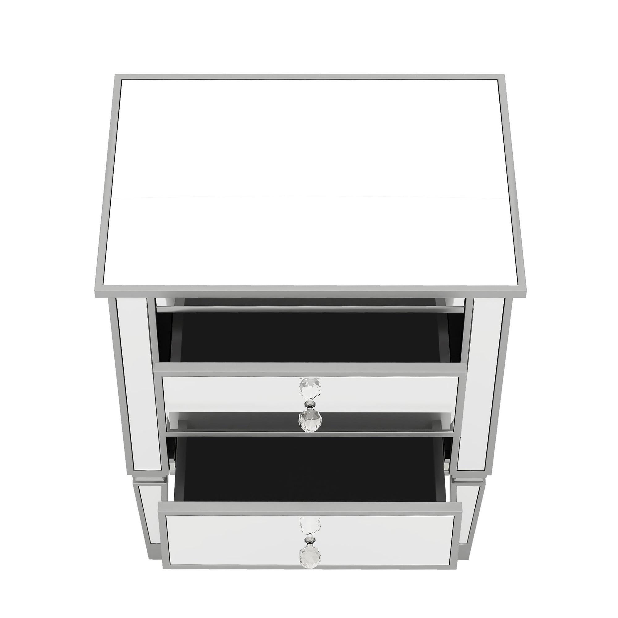 Elegant Mirrored Side Table with 2 Drawers, Modern Silver Finished for Living Room, Hallway, Entryway