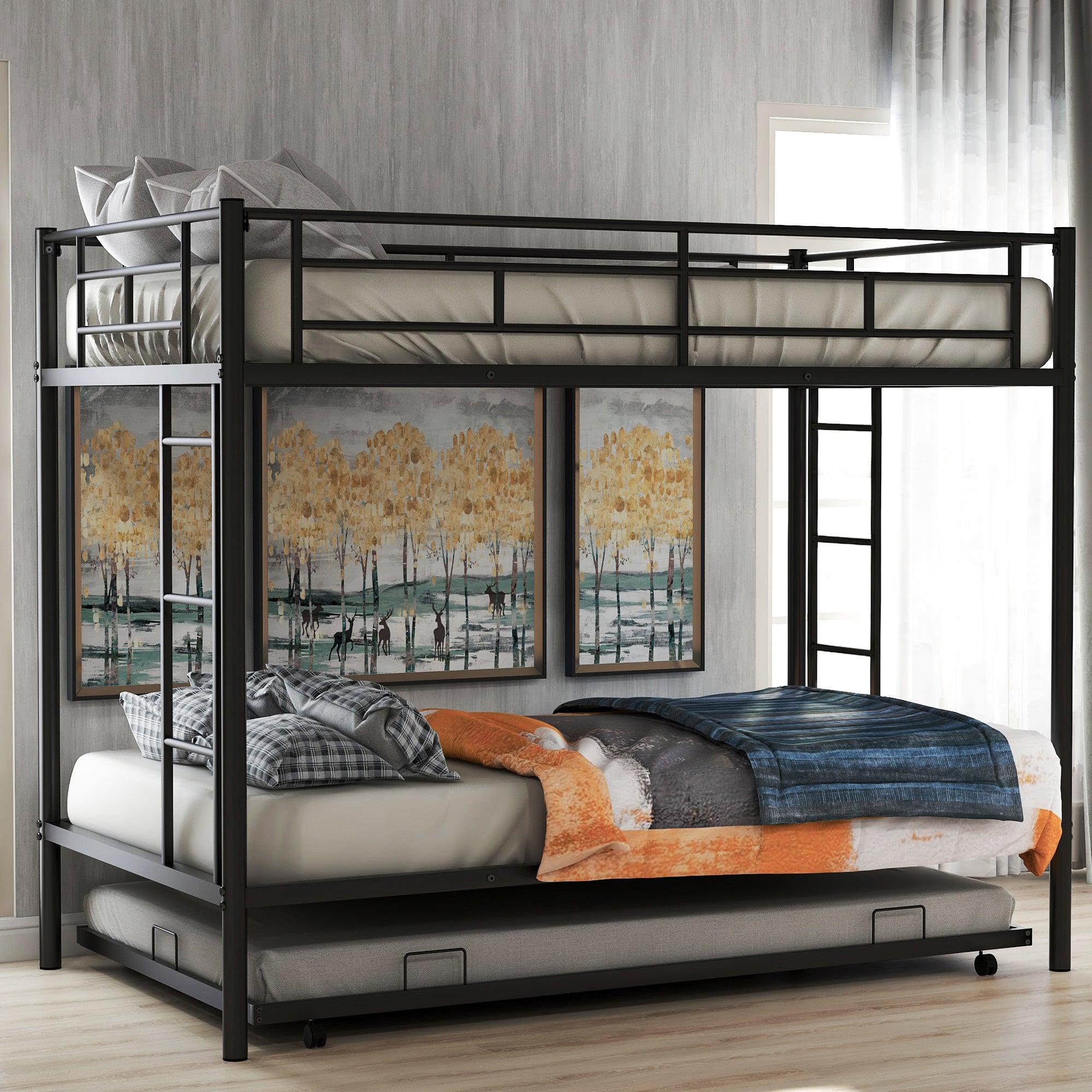 🆓🚛 Twin Over Twin Bunk Bed With Trundle, Black