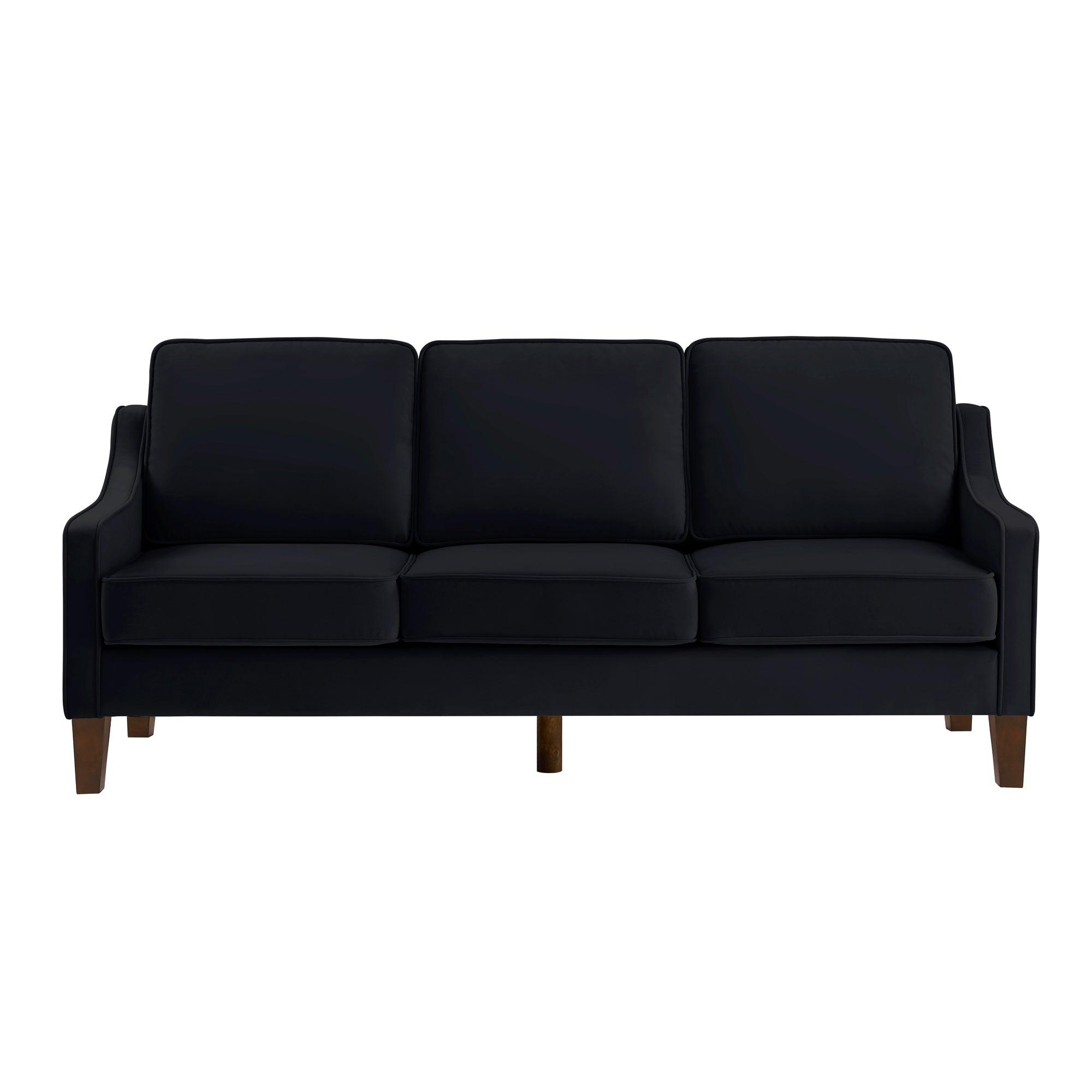 🆓🚛 Modern Upholstered Velvet 3-Seat Sofa With Removable Cushions for Living Room & Bedroom, Black