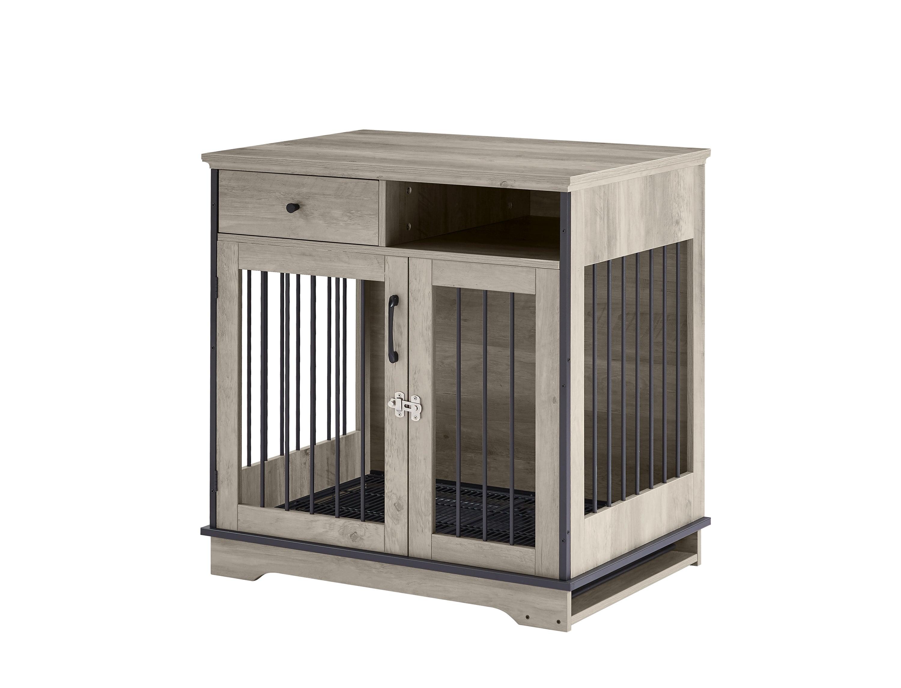 Furniture Dog Crate, Indoor Pet Crate End Tables, Decorative Wooden Kennels With Removable Trays. Grey, 32.3'' W X 22.8'' D X 33.5'' H.