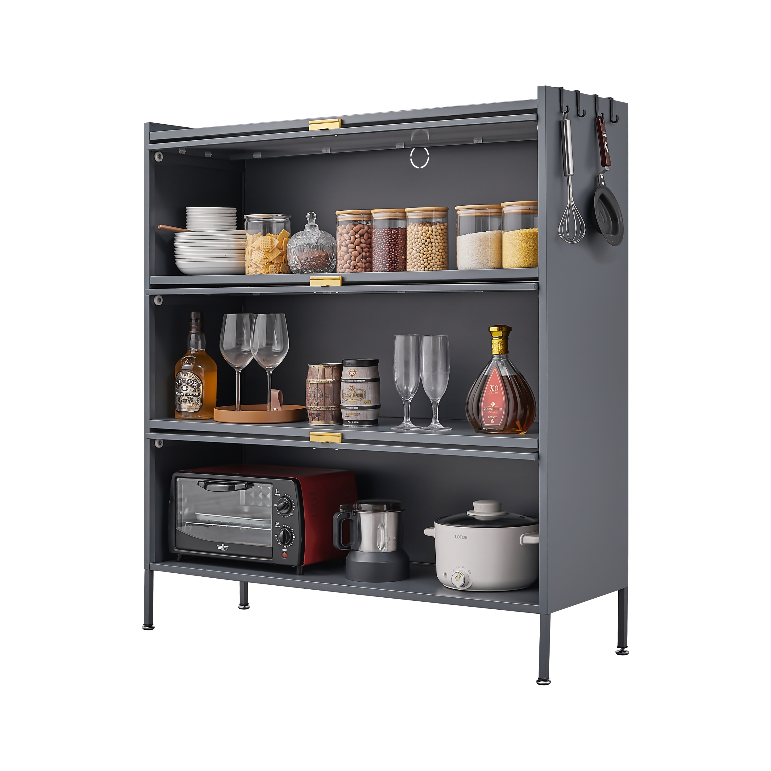 3 Tier Pantry Storage Cabinet for Kitchen, Gray