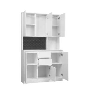 74" Freestanding Kitchen Pantry Cabinet With Hutch With AC Outlets & USB Ports