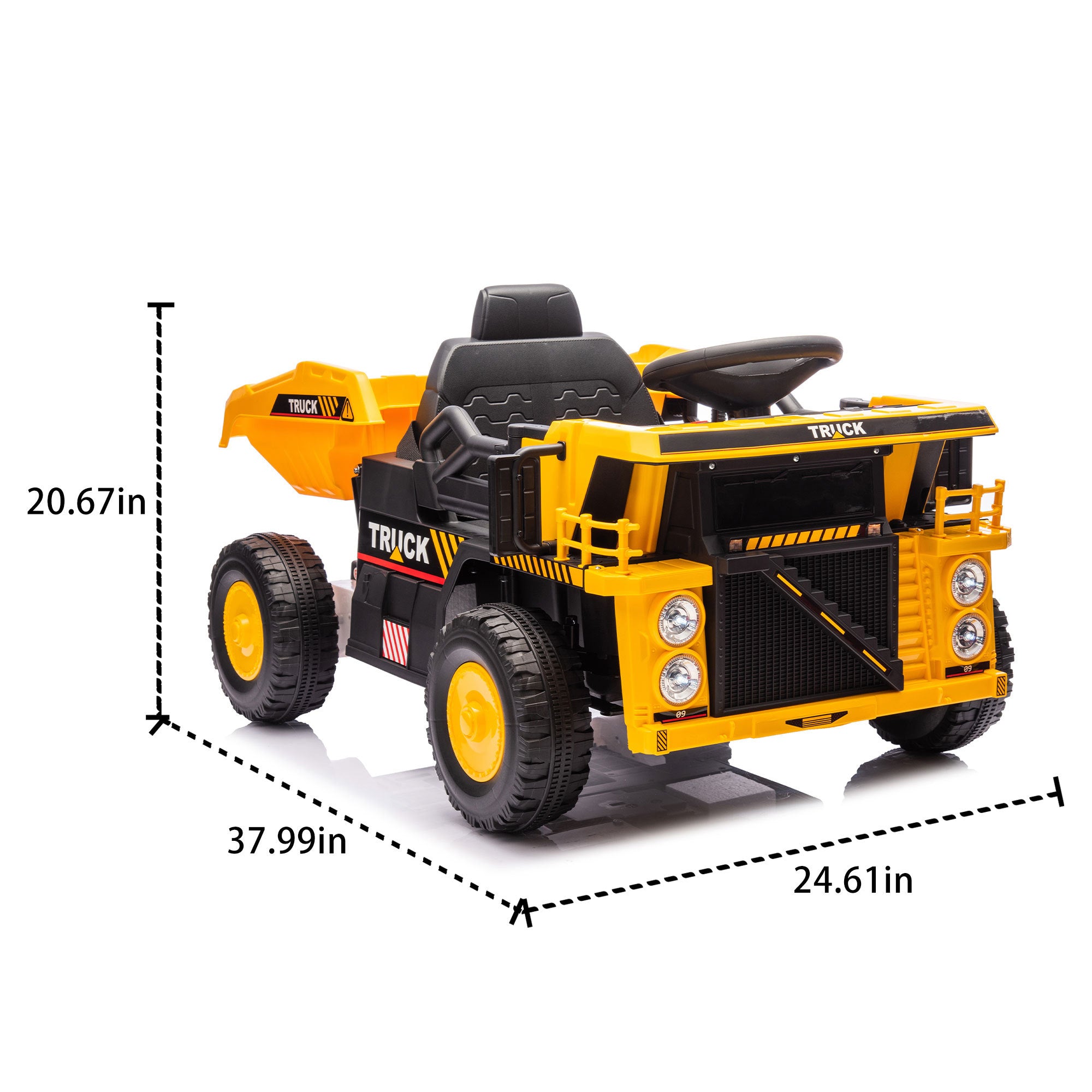 12V Kids Ride On Dump Truck W/Parents Control, 2Wd, Rear-Wheel Suspension, Electric Dump Bed and Extra Shovel, Multimedia Function With Bluetooh and Music, Volume&Speed Adjustment, Led Light for Kids 3-5.