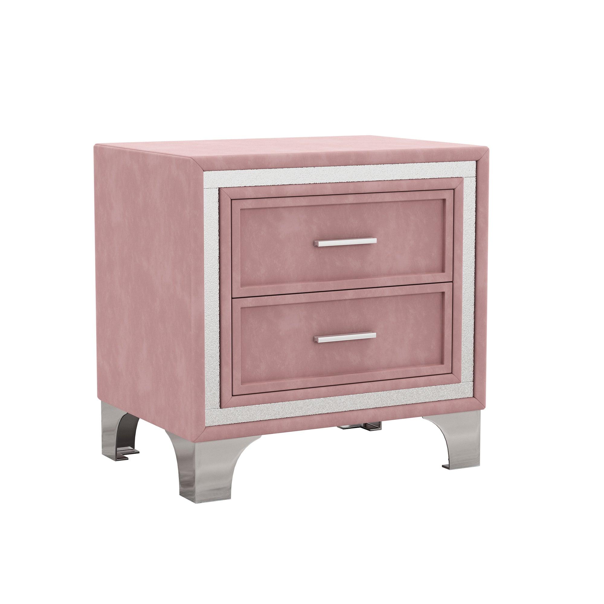 ELCRU 2-Drawer Velvet Nightstand with Metal Legs for Bedroom - Pink