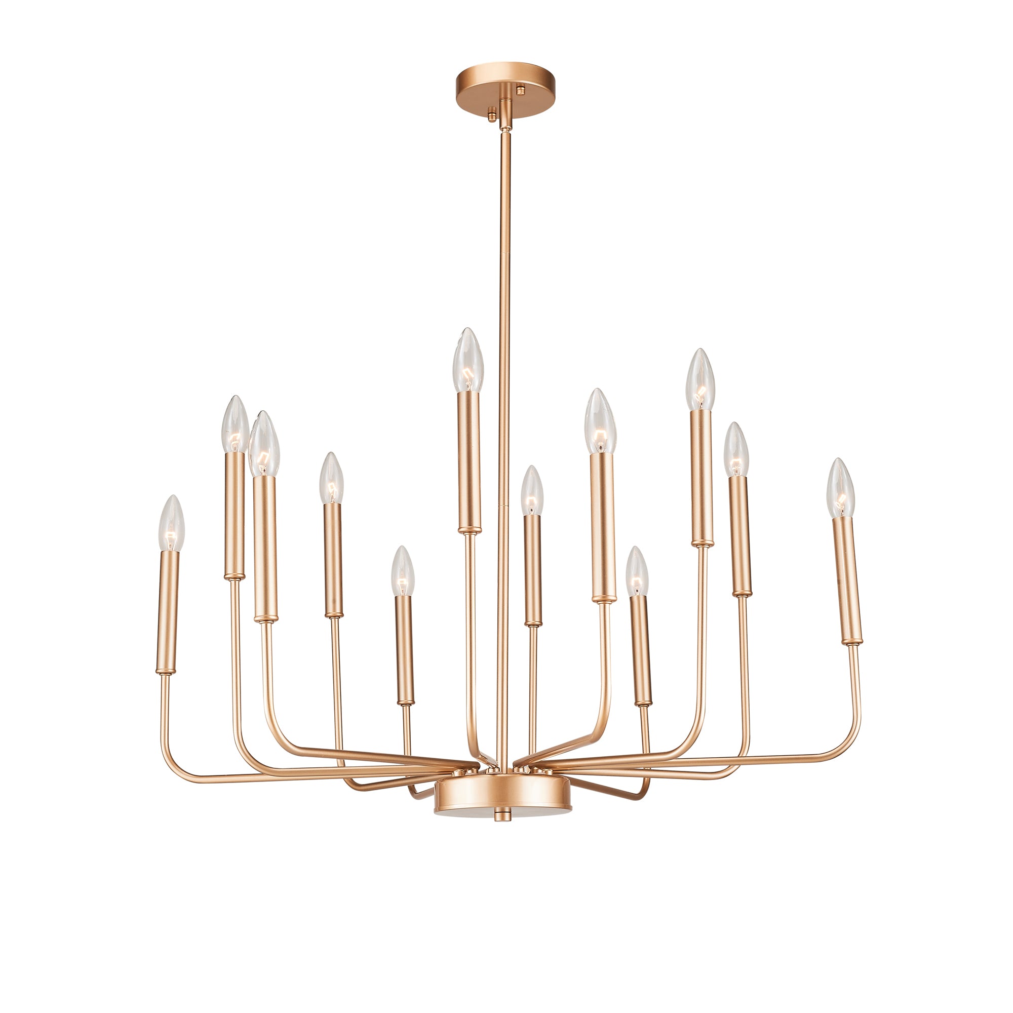 12-Light Modern Gold Farmhouse Iron Chandelier, Adjustable Height E12 Bulb, Classic Candle Hanging Pendant Light for Living Room Dining Room