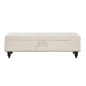 59" Bed Bench Ottoman with Storage  Beige Fabric