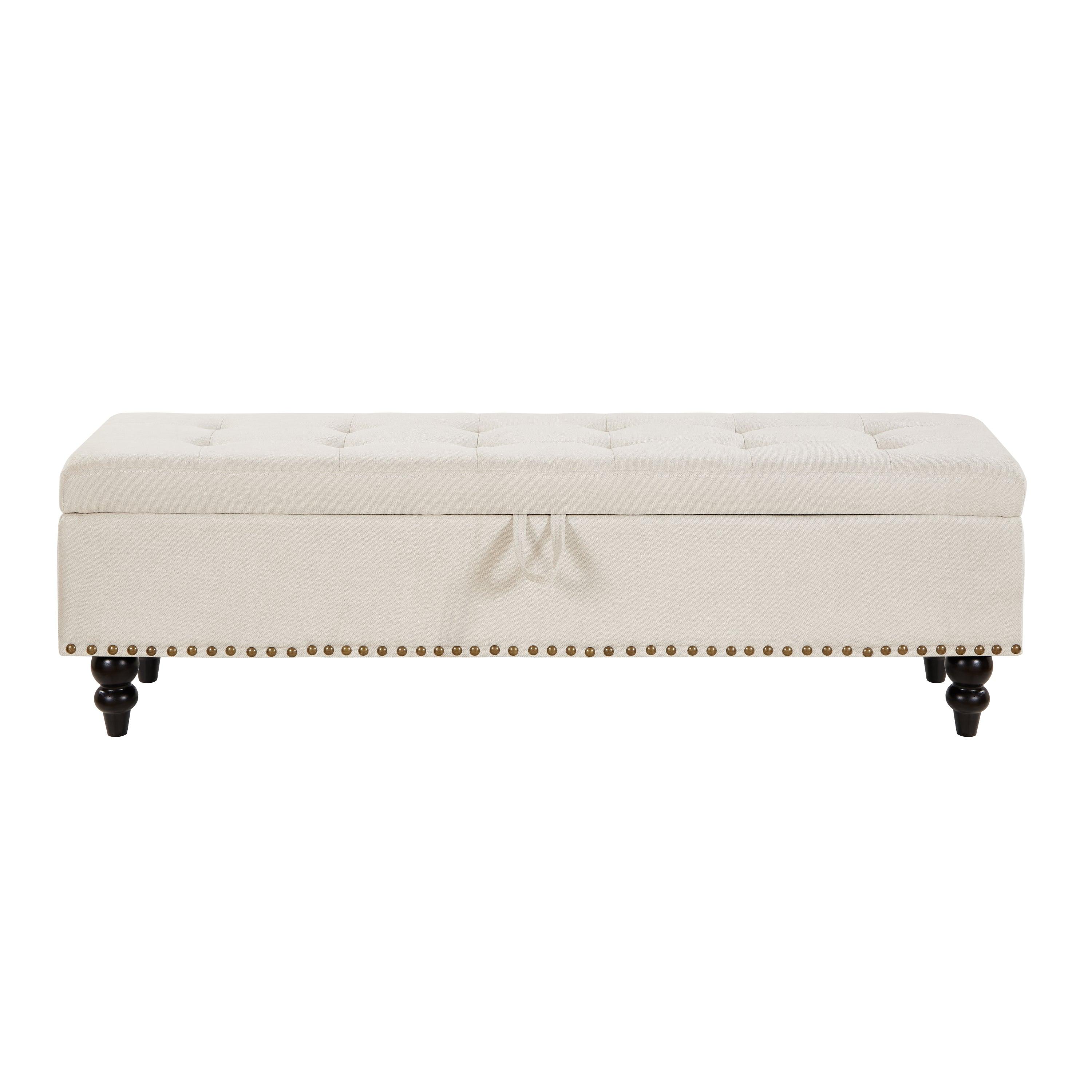 59" Bed Bench Ottoman with Storage  Beige Fabric