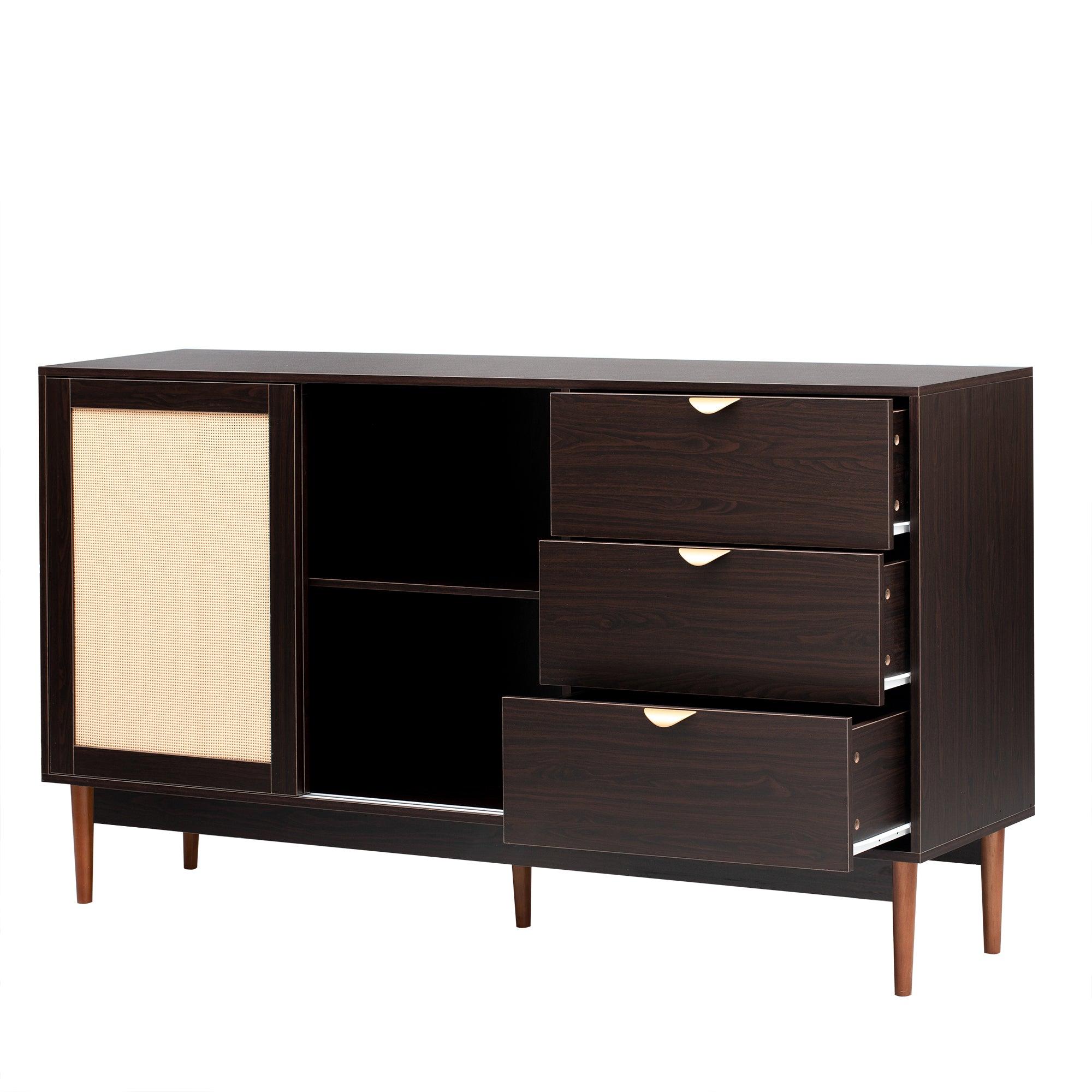 Featured Two-door Storage Cabinet with Three Drawers and Metal Handles , Suitable for Corridors, Entrances, Living rooms, and Study