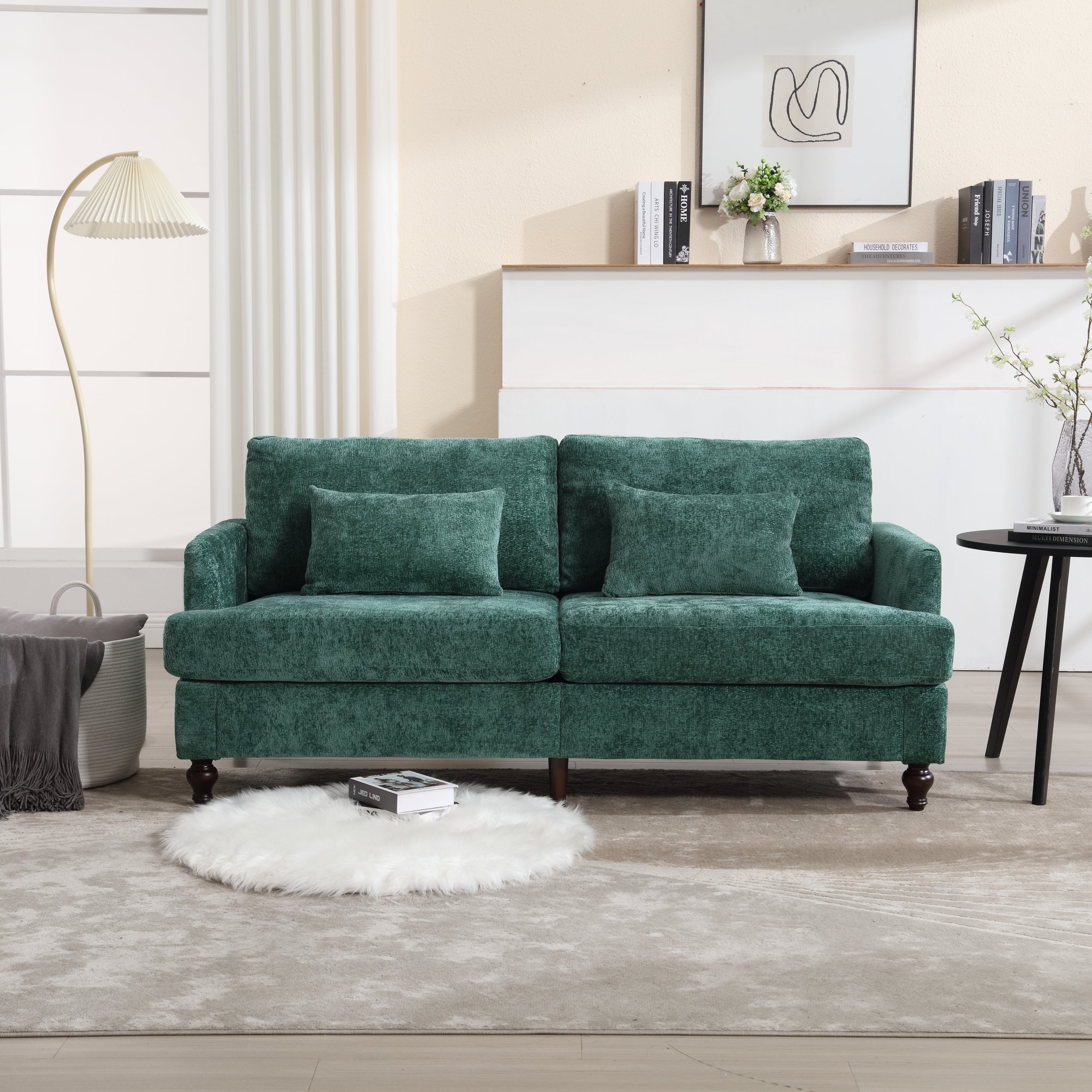 🆓🚛 68.9" Modern Chenille Fabric Loveseat, 2-Seat Upholstered Loveseat Sofa Modern Couch, Emerald Green