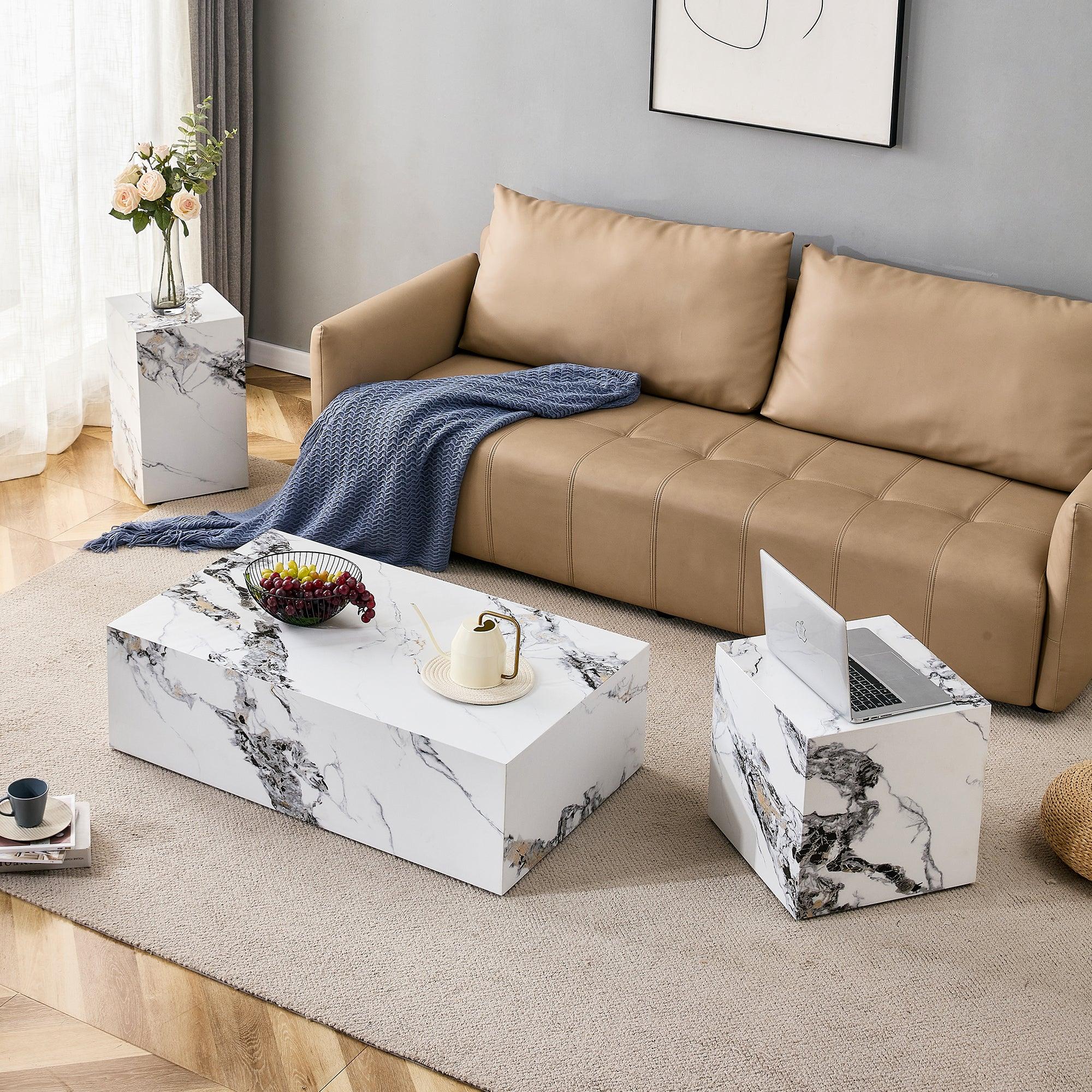 🆓🚛 Modern Mdf Coffee Table With Marble Pattern - 39.37X23.62X11.81 Inches - Stylish & Durable Design