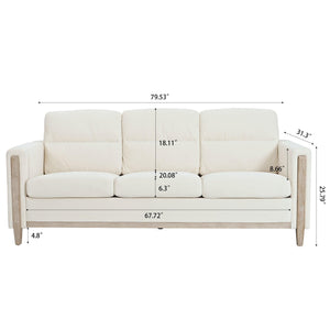 Comfortable Solid Wood Three-Seater Sofa - Soft Cushions, Durable And Long-Lasting, 79.5" Sofa Couch For Living Room