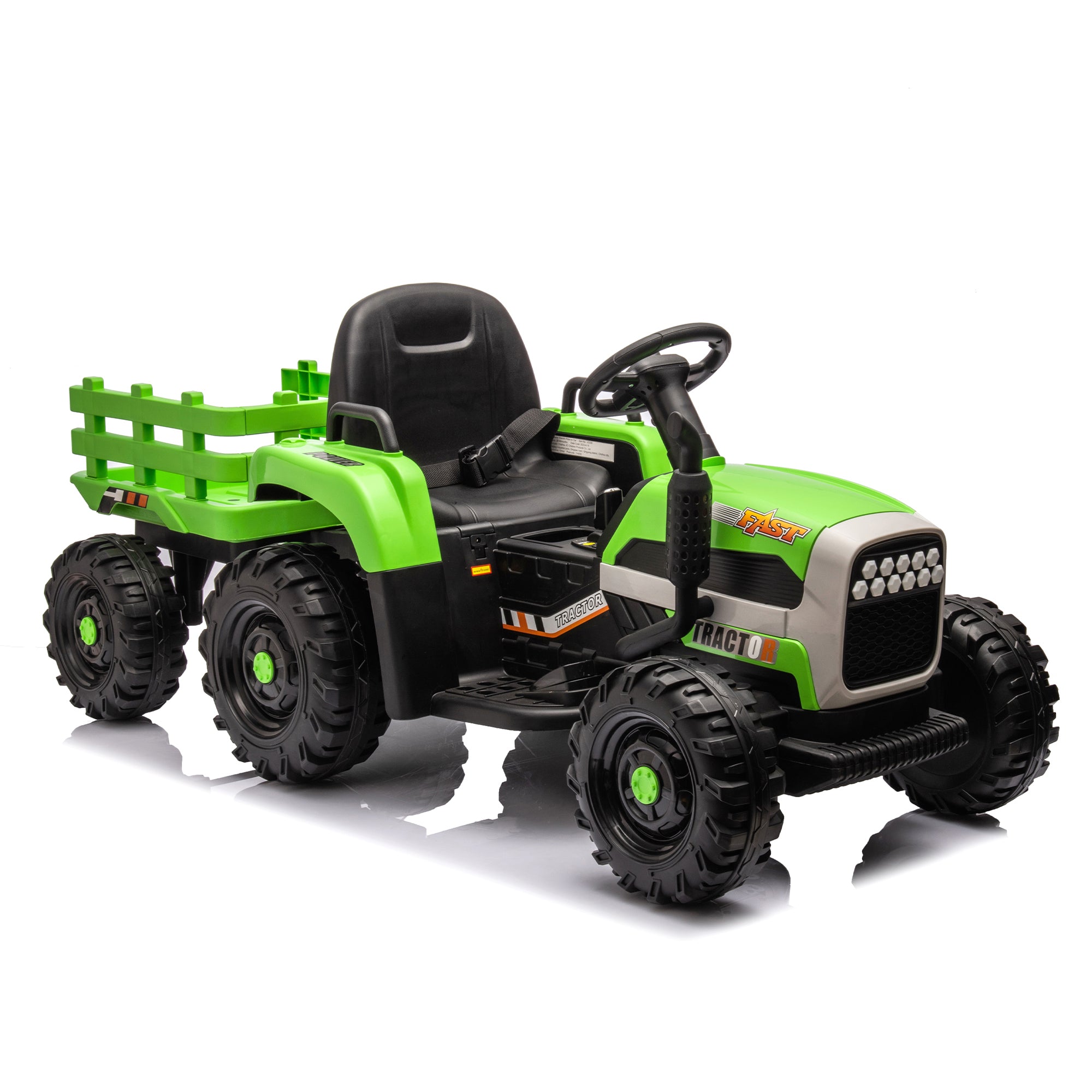 🆓🚛 Ride On Tractor With Trailer, 24V Battery Powered Electric Tractor Toy, 200W*2Motor 1.86-4.97Mph/Remote Control, Electric Car for Kids, Three Speed Adjustable, USB, Mp3, Bluetooth, Led Light, Safety Belt, Green